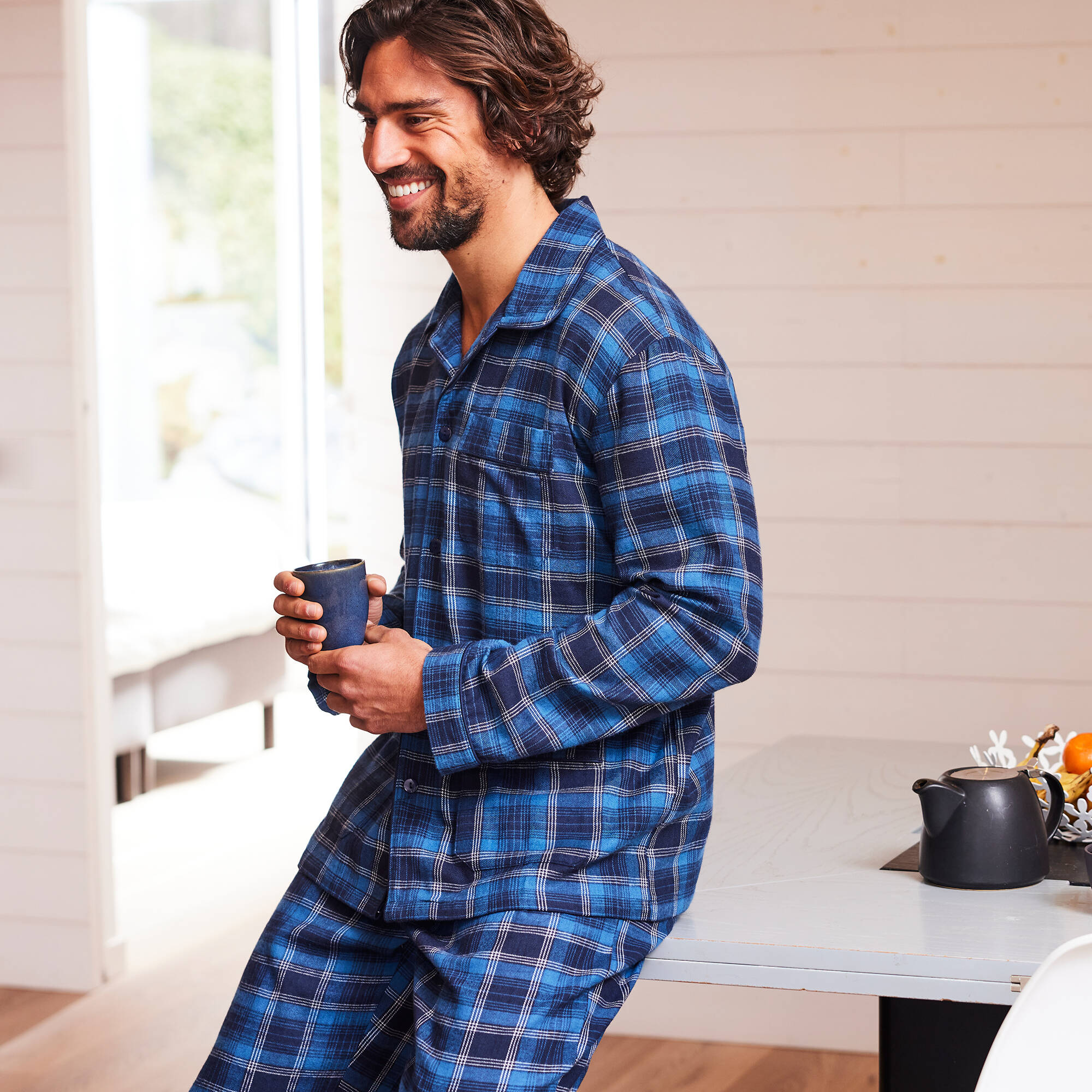 Pyjama carreaux en pilou bleu Blancheporte