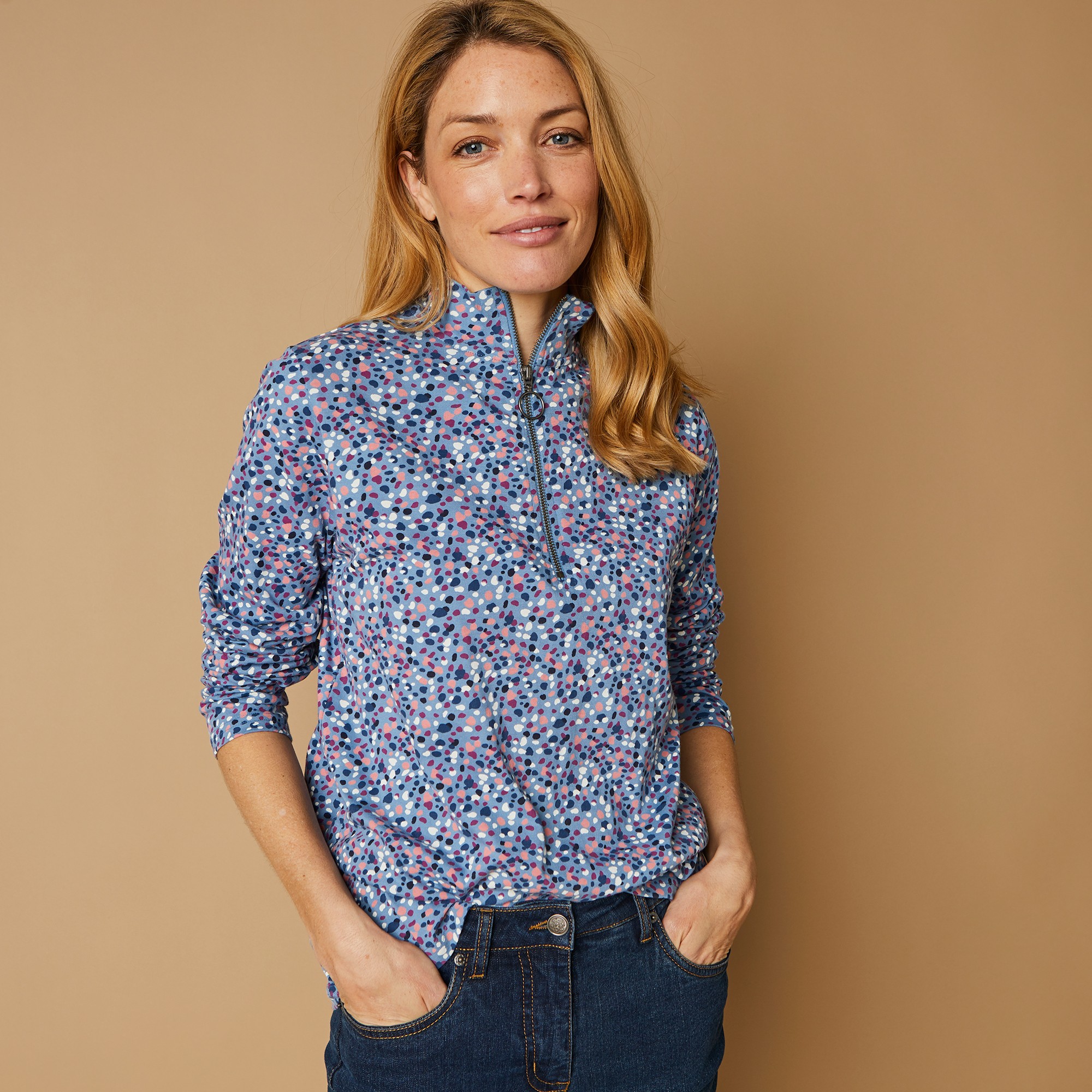 T-shirt Col Montant Zippé Imprimé - Blancheporte