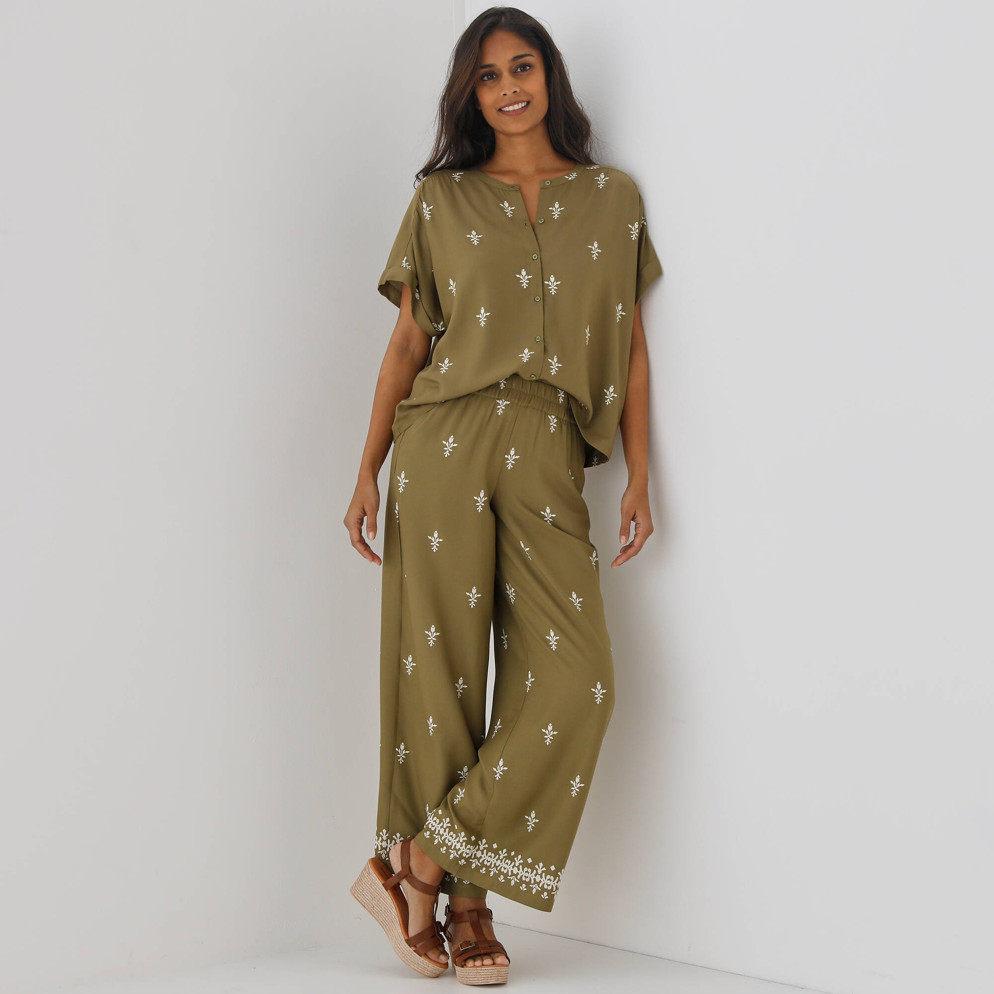 Pantalon large imprim taille lastique - Blancheporte 33$