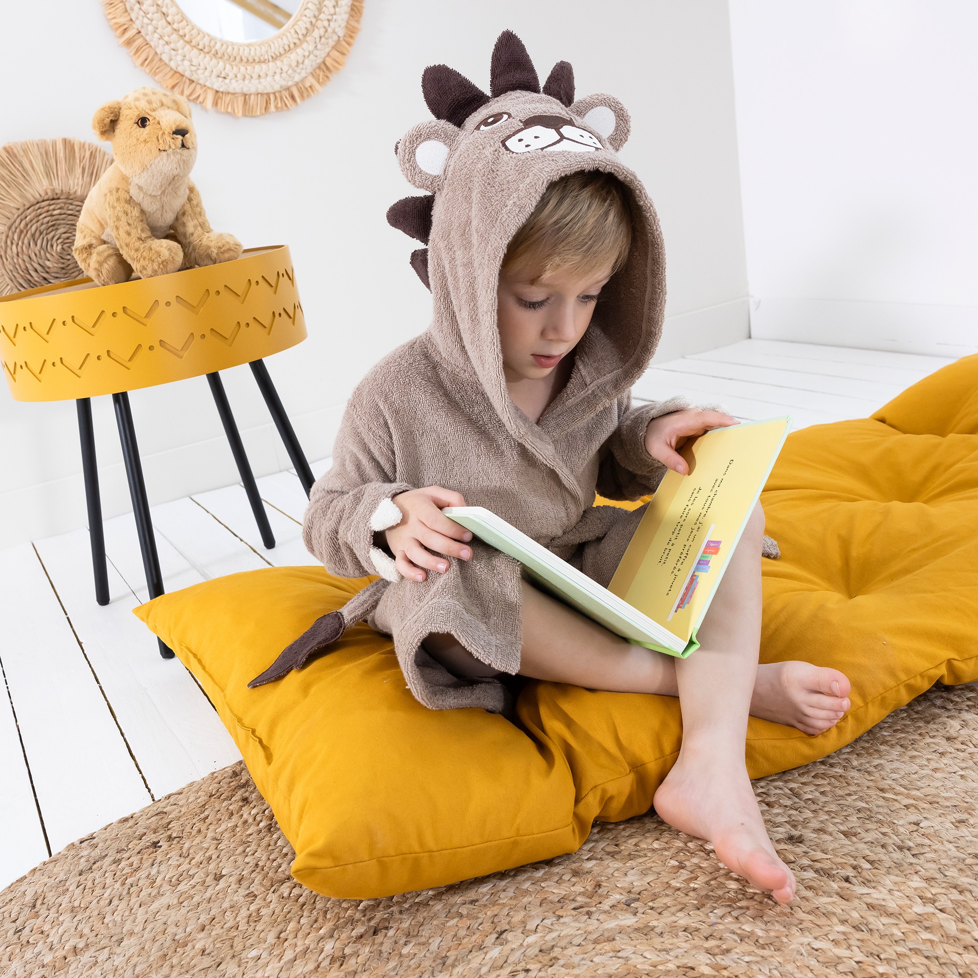 Peignoir De Bain Enfant Lion À Capuche Éponge Coton - 340g/m² - Colombine des petits