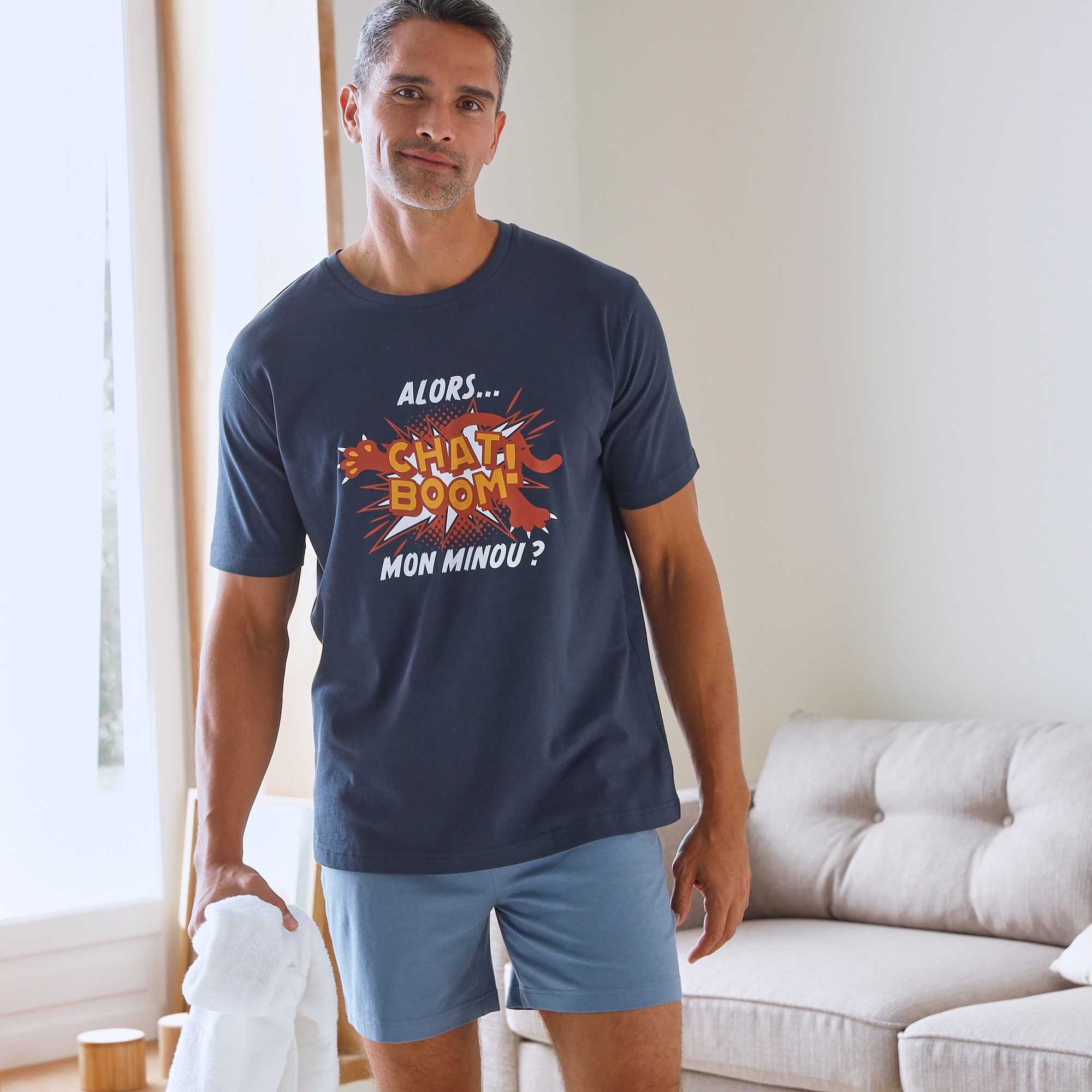 Pyjama Short Col Rond À Message - Blancheporte