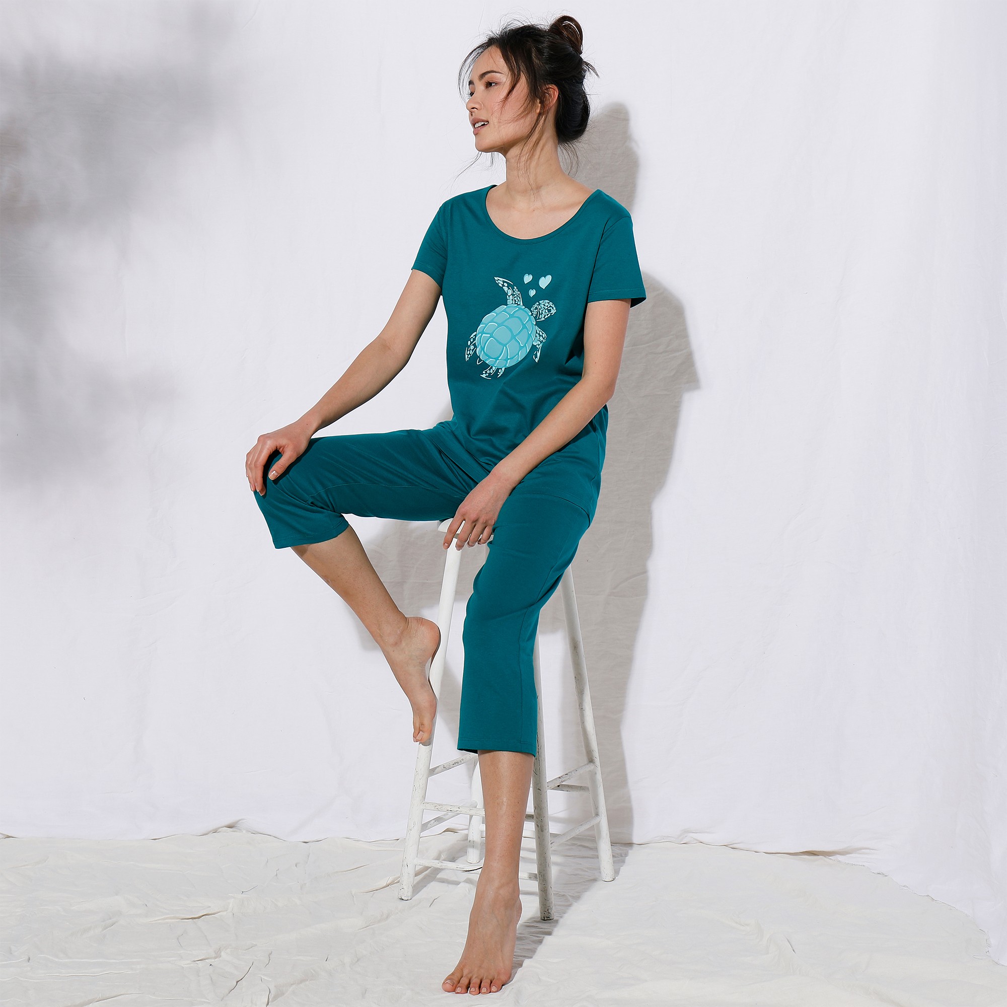 Pyjacourt Coton Manches Courtes Imprimé Placé « Tortue De Mer » - Blancheporte