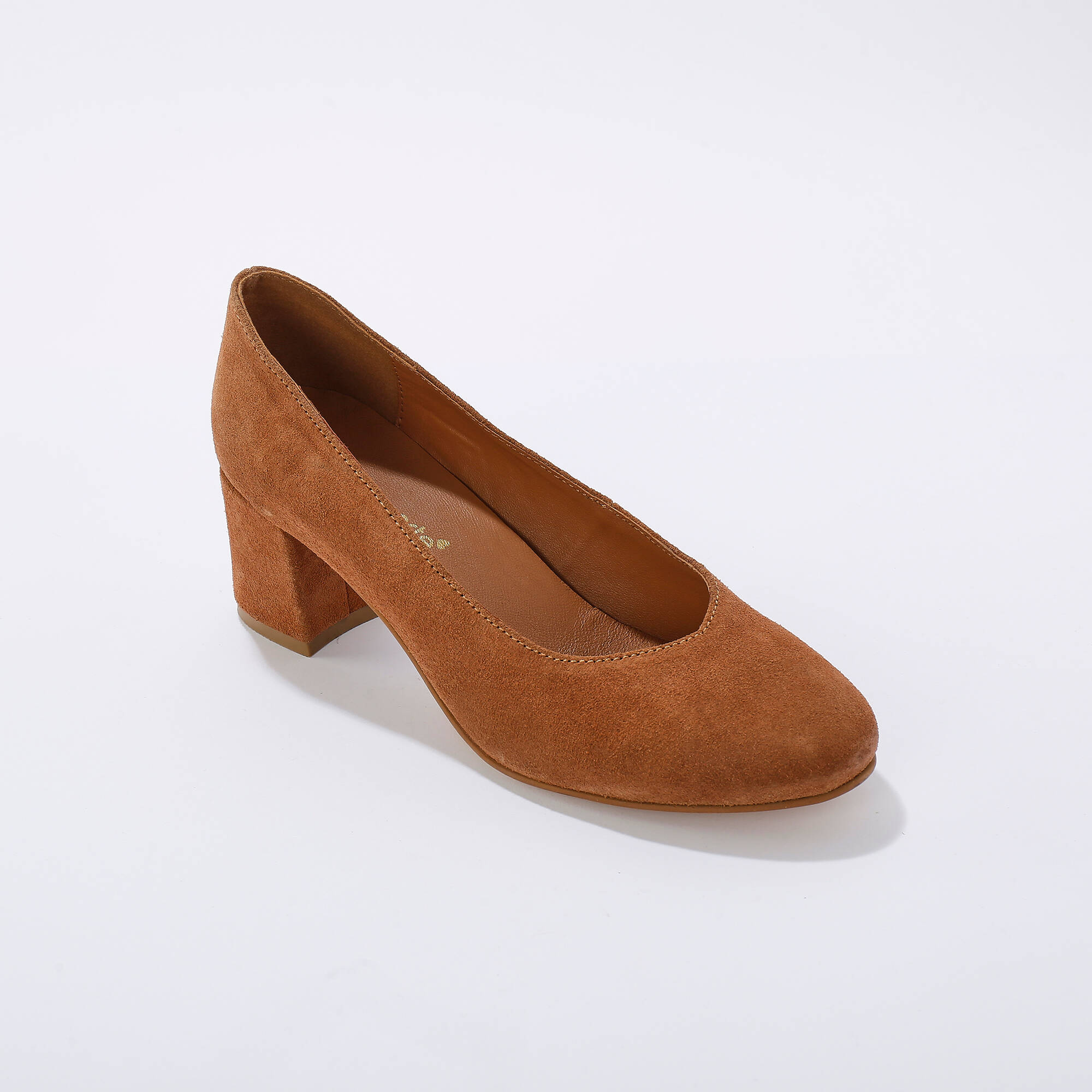 Escarpins bout arrondi croute de cuir caramel Blancheporte