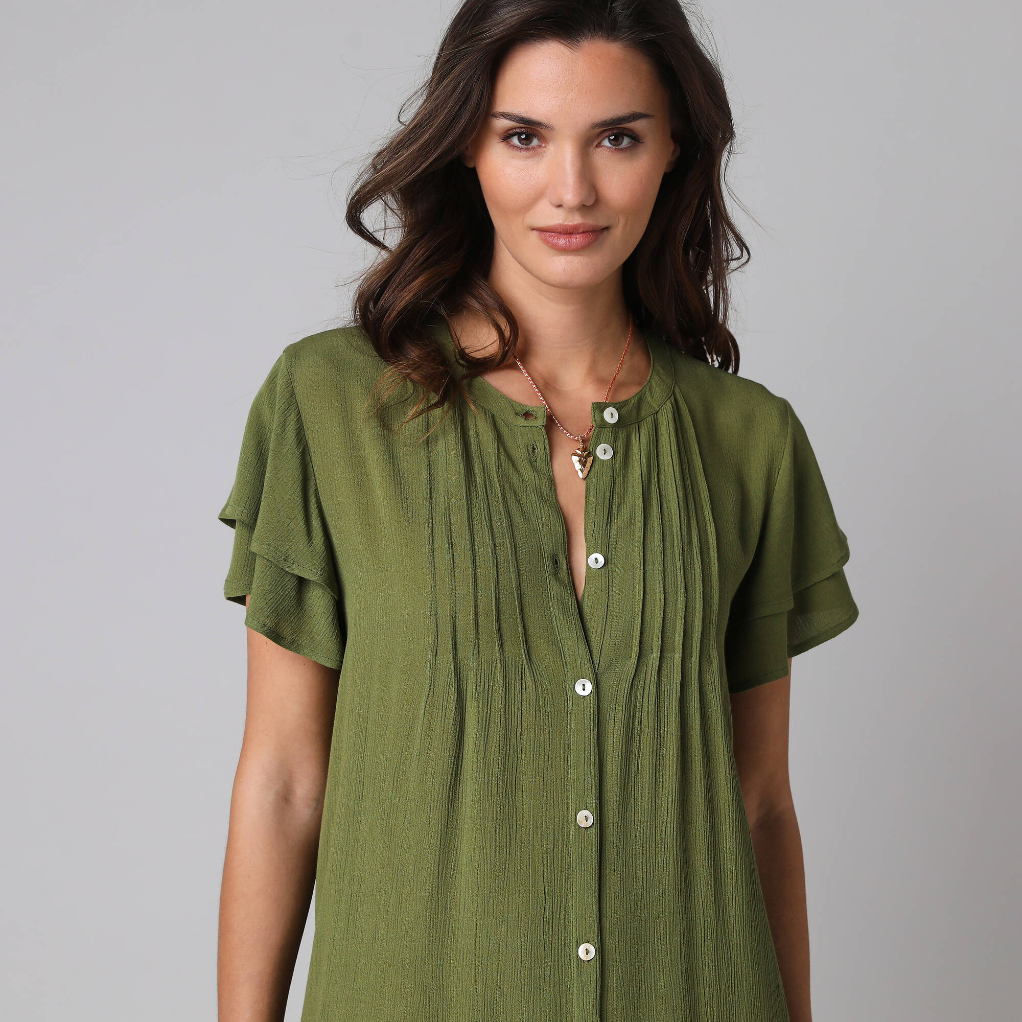 Robe unie manches courtes papillon crpon - Blancheporte 36$