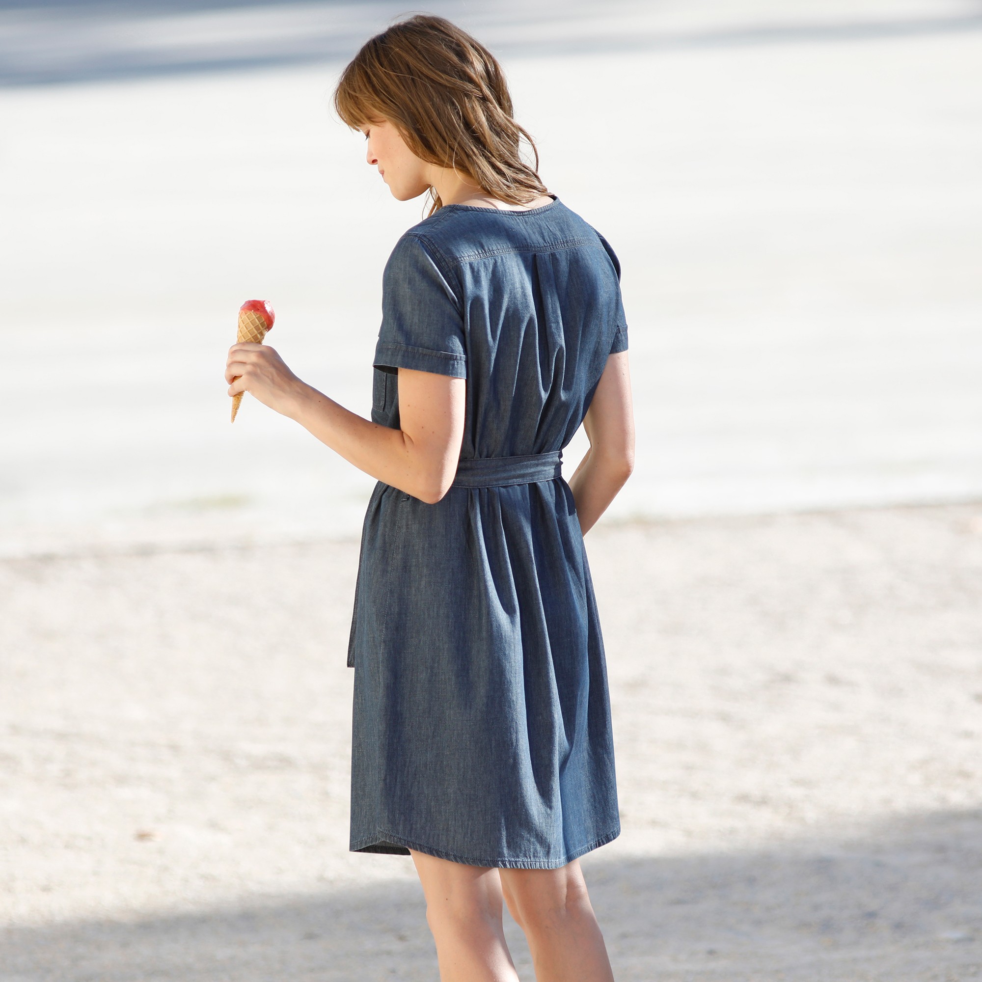 Robe boutonnee denim leger stone Blancheporte