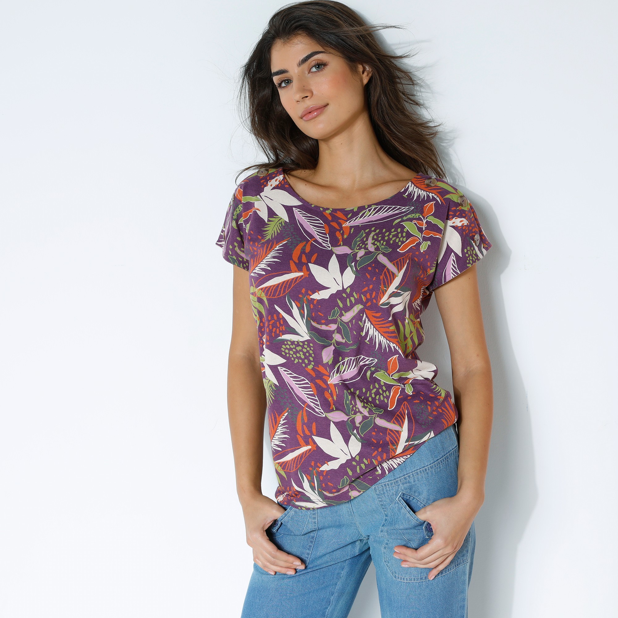 T-shirt Col Rond Imprimé Tropical - Blancheporte