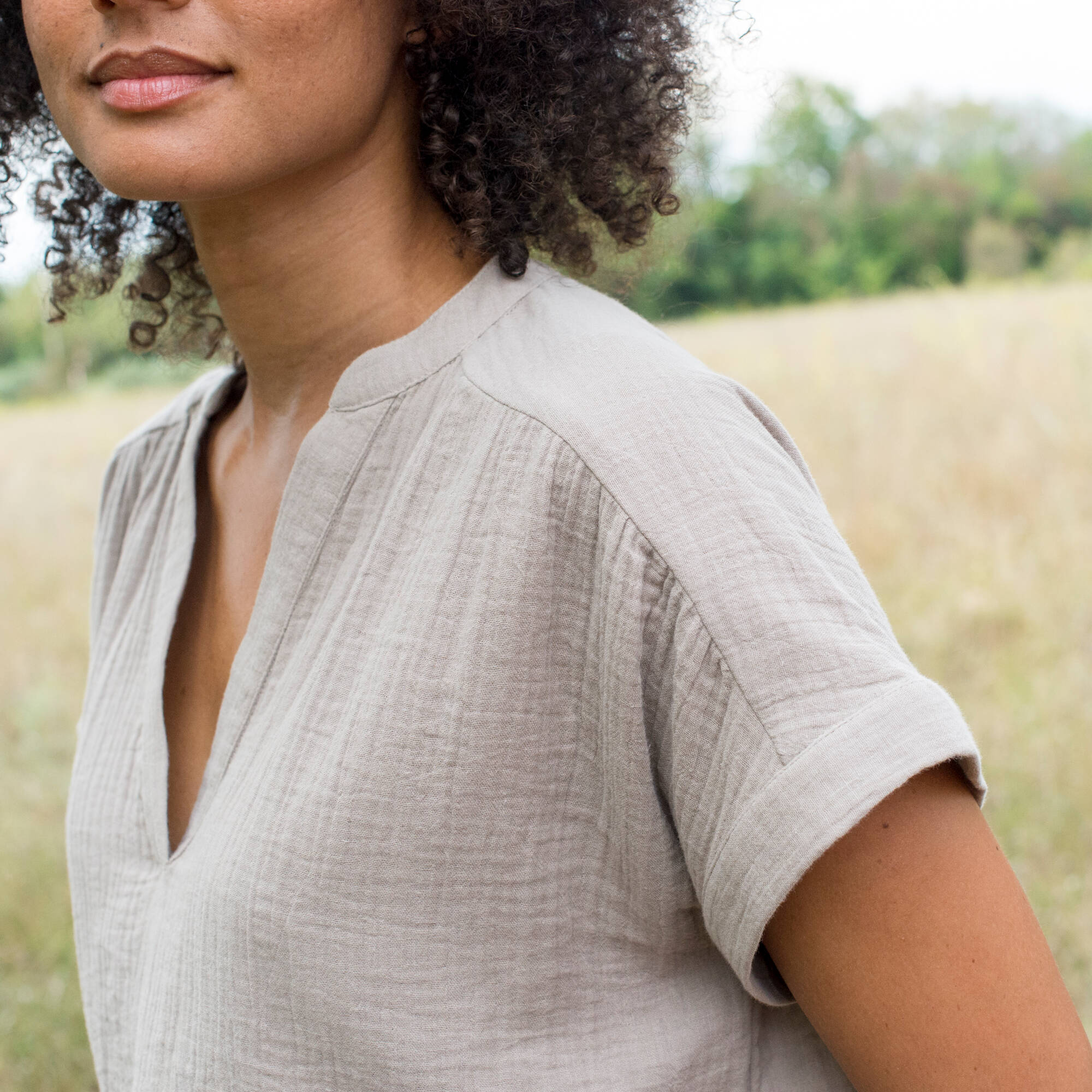 Blouse col tunisien unie en double gaze de coton - Blancheporte 26$