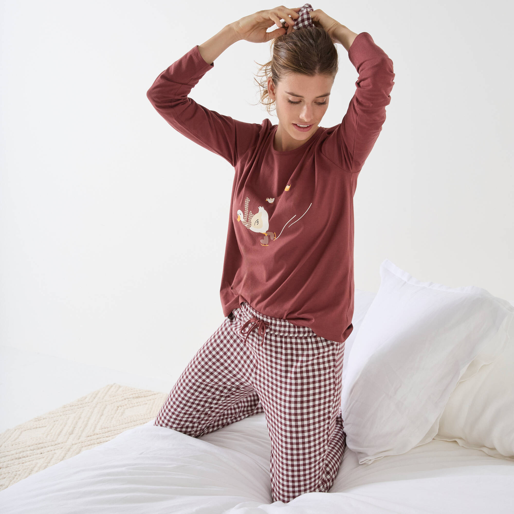 Pyjama pantalon canards et vichy en coton-flanelle chouchou assorti - Blancheporte 40$