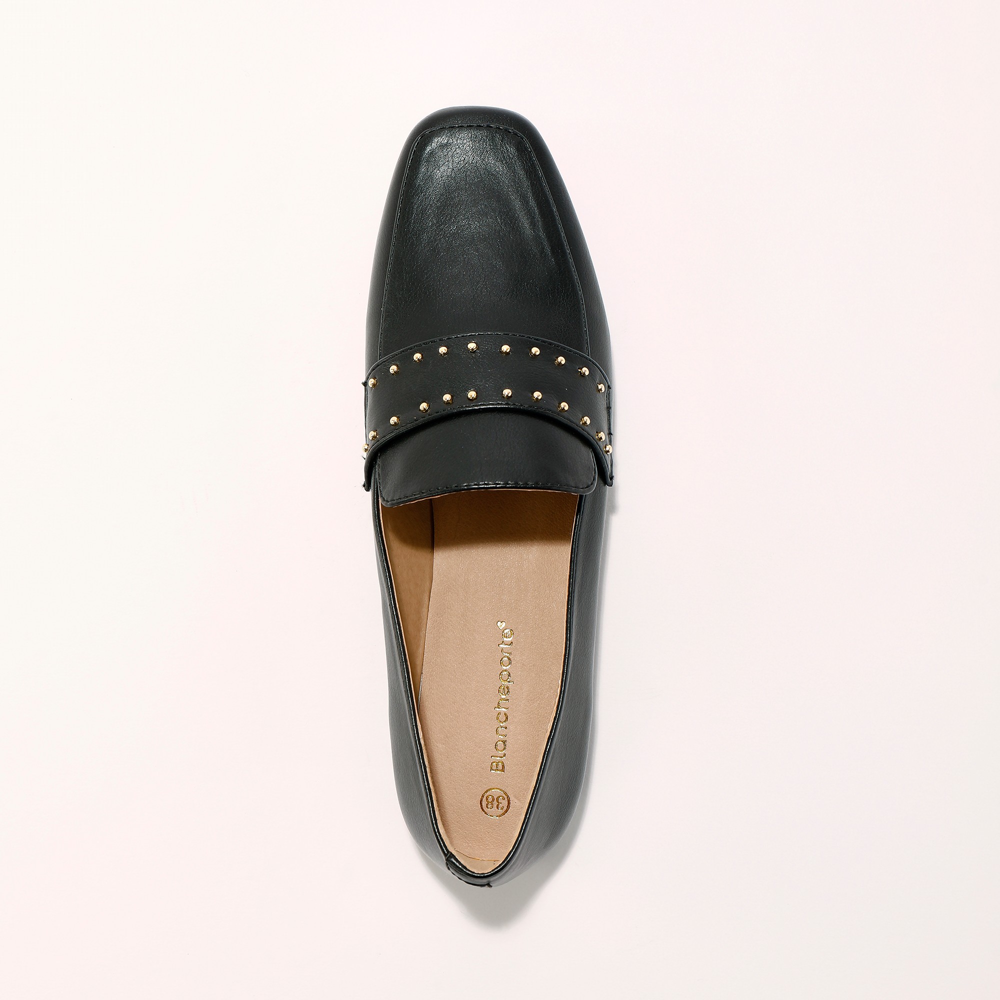 Mocassins cloutes a bout carre noir Blancheporte