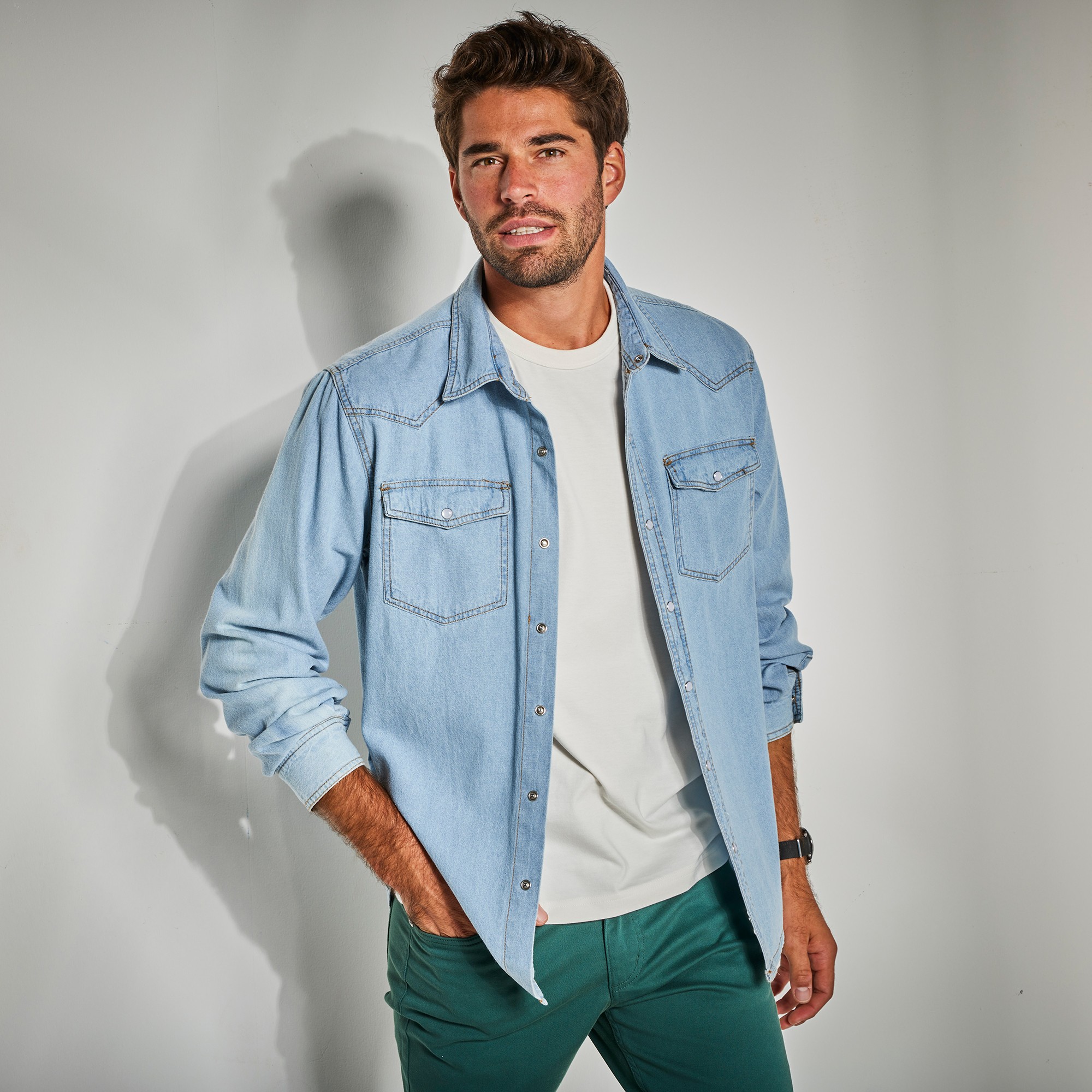 Chemise Pressionnée Manches Longues En Jean - Blancheporte