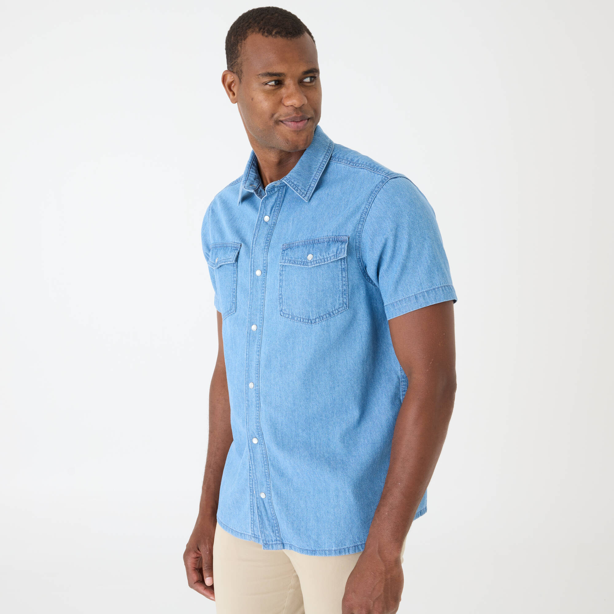 Chemise en chanvre mélangé col cubain manches courtes homme | MUJI