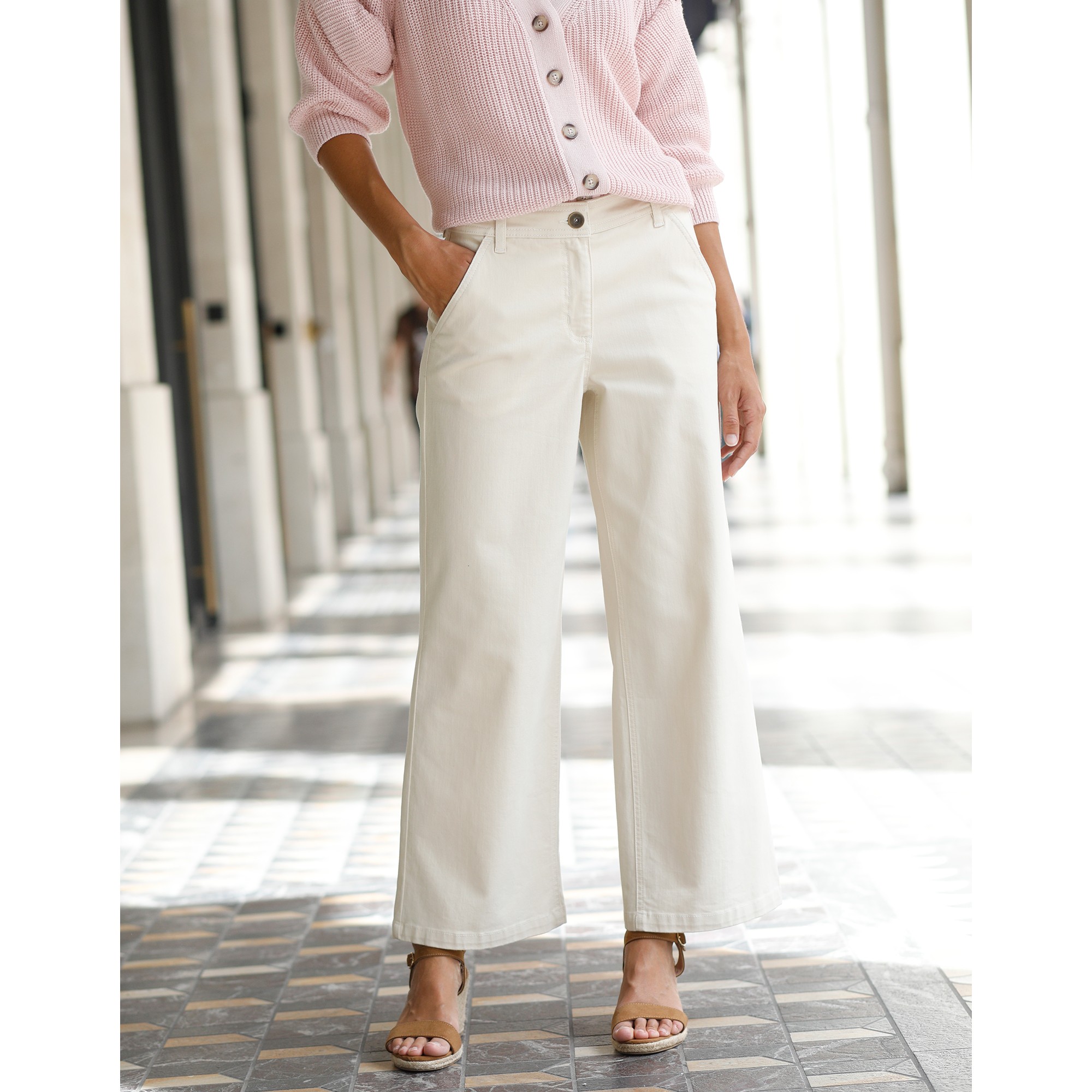 Pantalon Large Raccourci Uni - Blancheporte