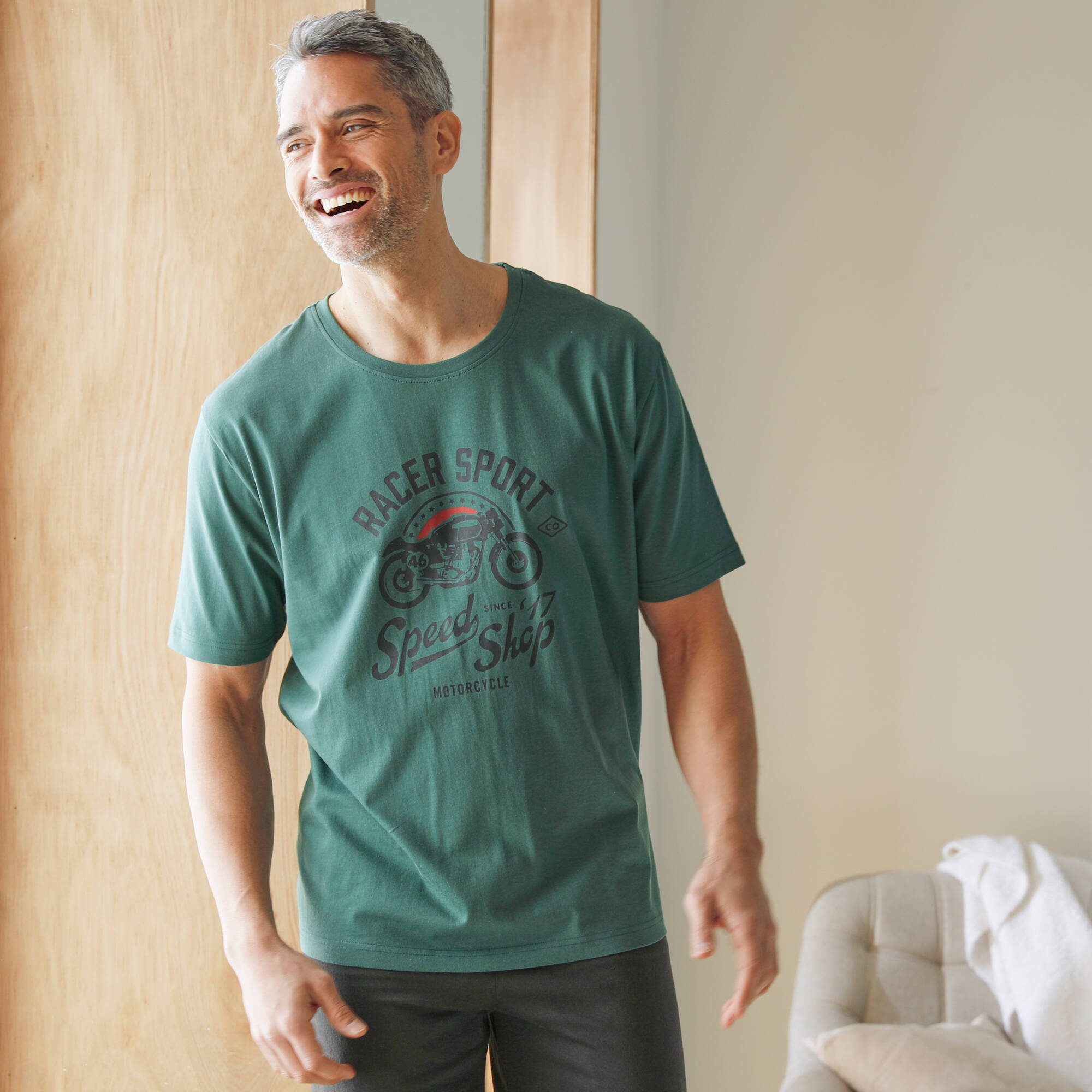 T-shirt pyjama impression placée manches courtes - Blancheporte