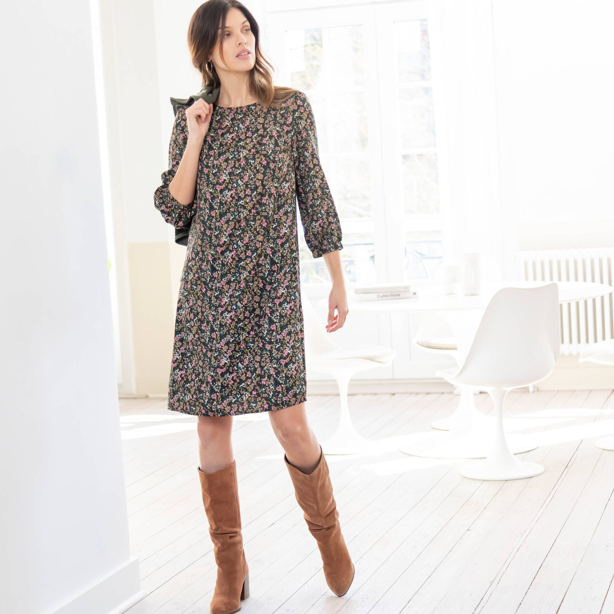Robe droite manches 78me imprime - Blancheporte 14$