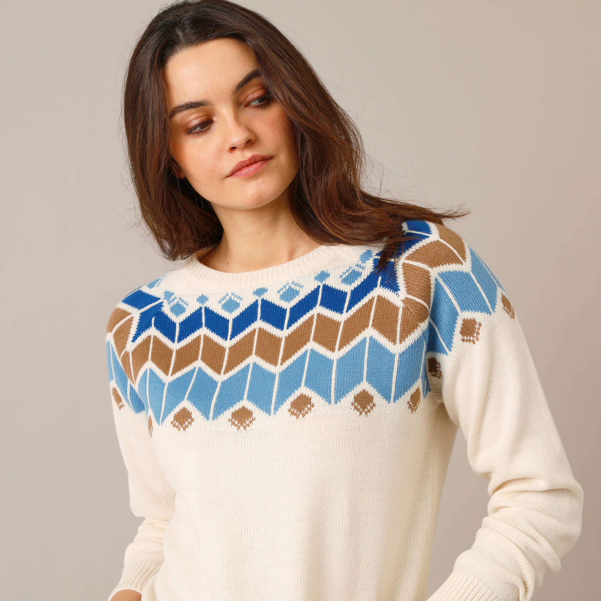 Pull col rond jacquard toucher doux - Blancheporte 14$