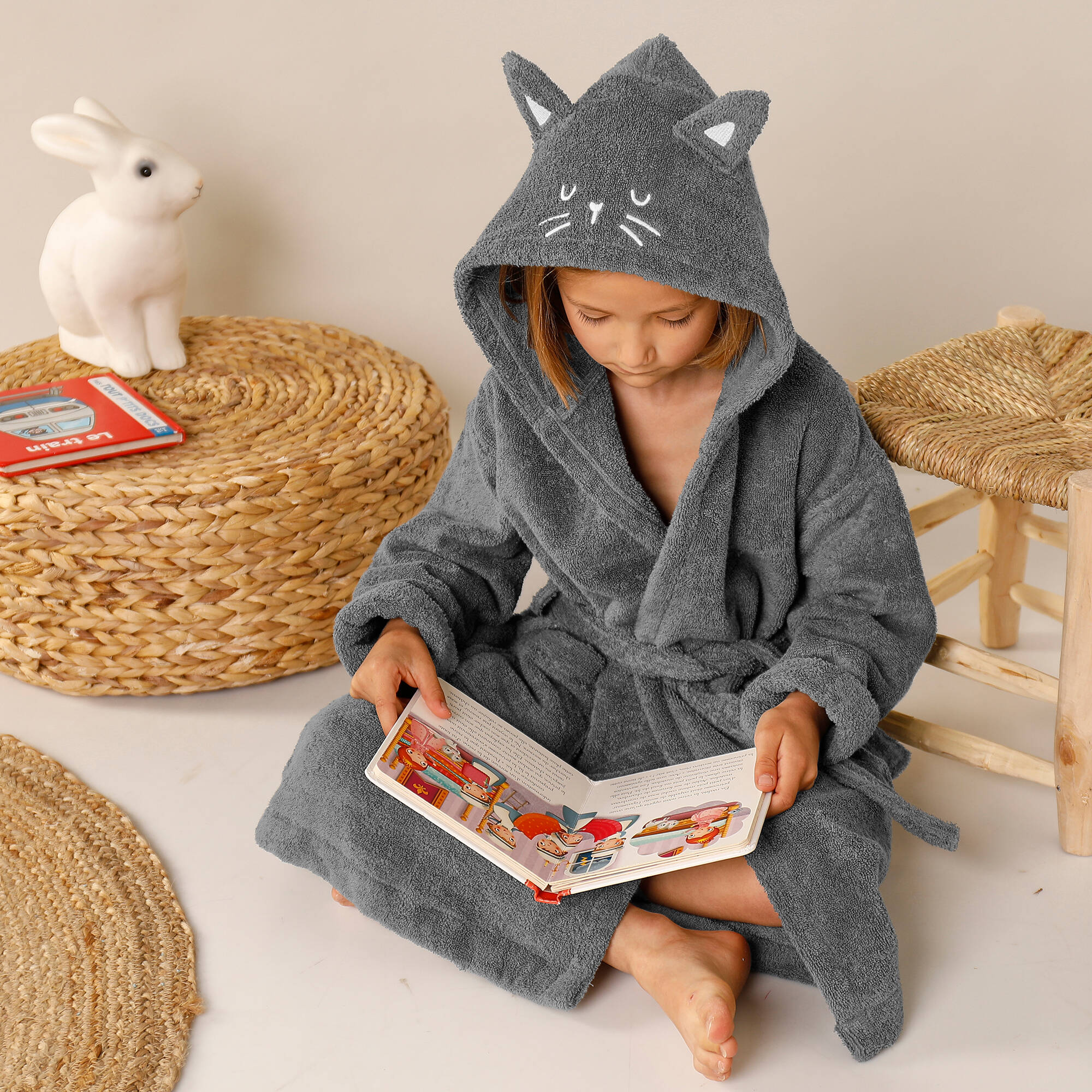 Peignoir de bain enfant chat a capuche anthracite Blancheporte