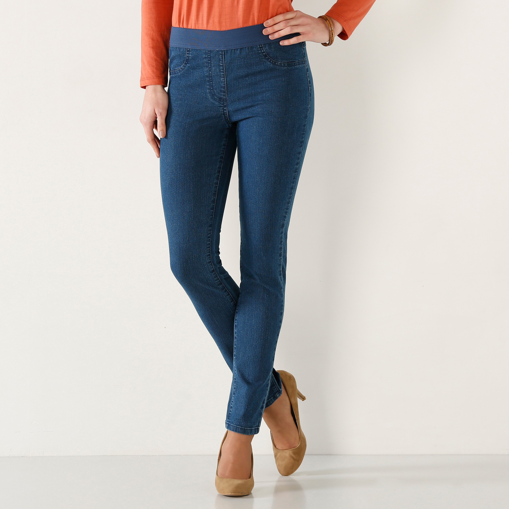 Jegging denim taille élastiquée - grande stature, stone