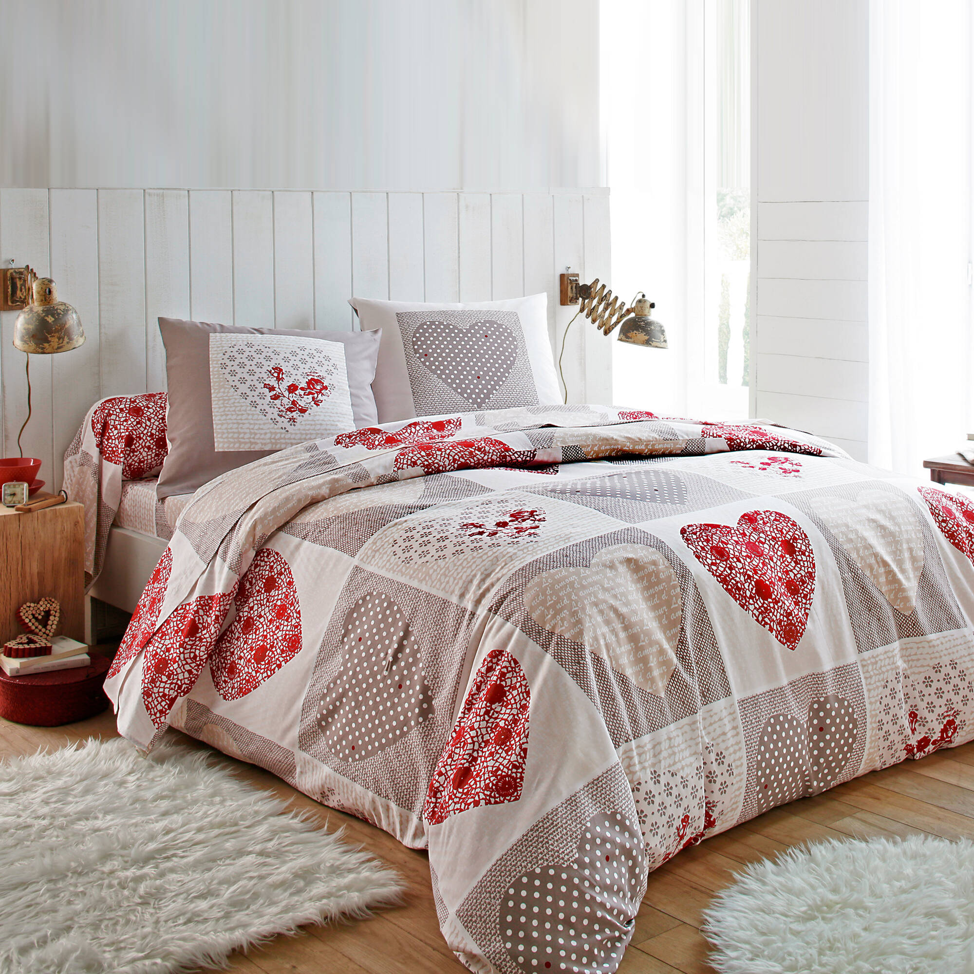 Linge de lit Lovely en coton imprimé coeurs - Blancheporte