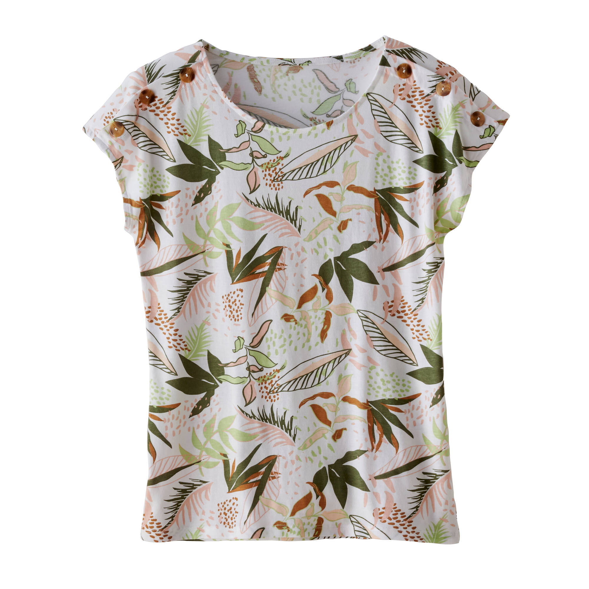 T-shirt col rond imprim tropical - Blancheporte 20 €