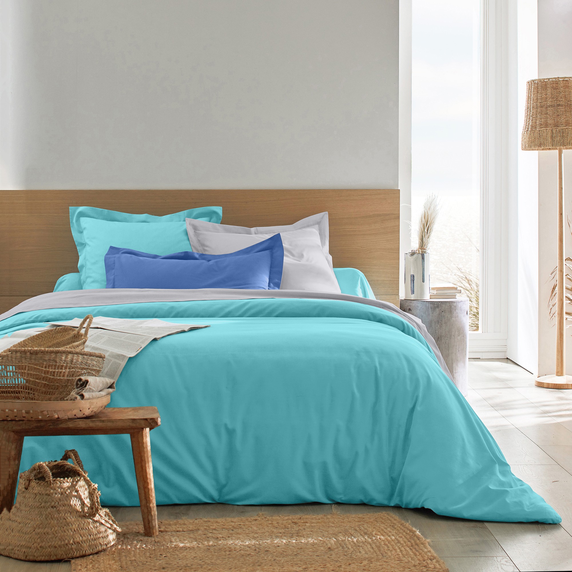 Linge de lit uni coton - Drap Plat 2 Personnesonnes : 270x325cm - Turquoise - Colombine