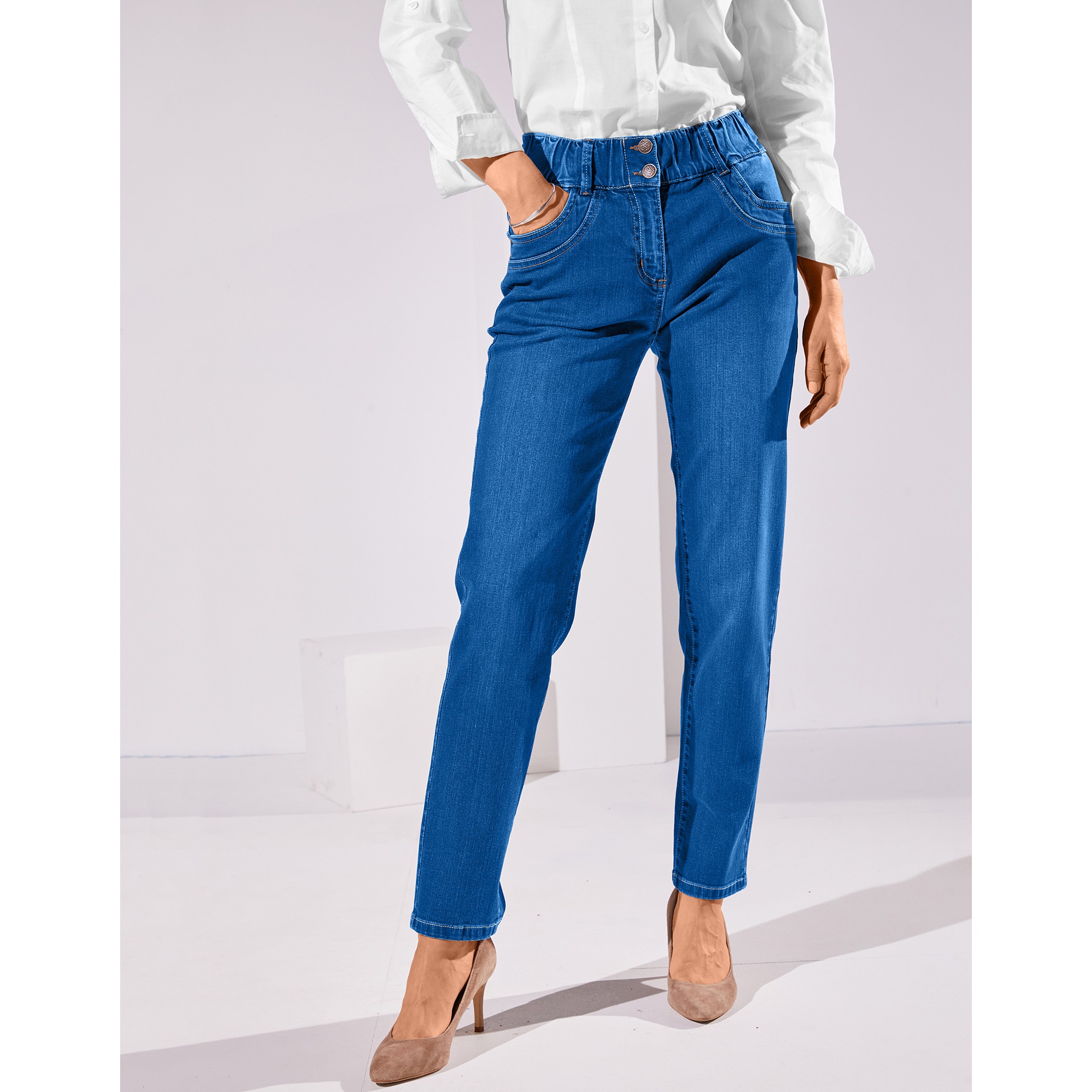 Jean mom taille lastiqu e stretch
