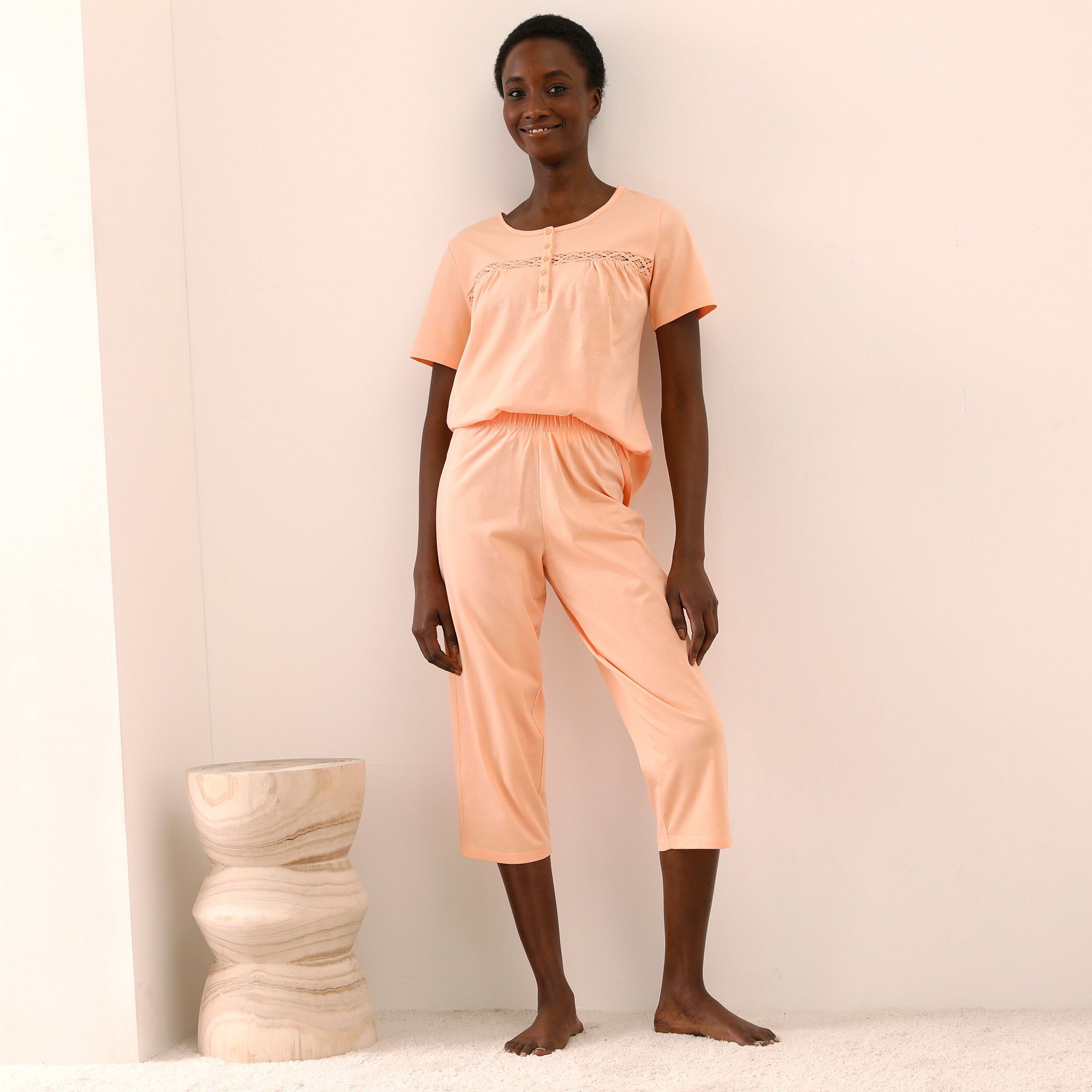 Pyjama Pantacourt Détail Macramé Uni - Blancheporte