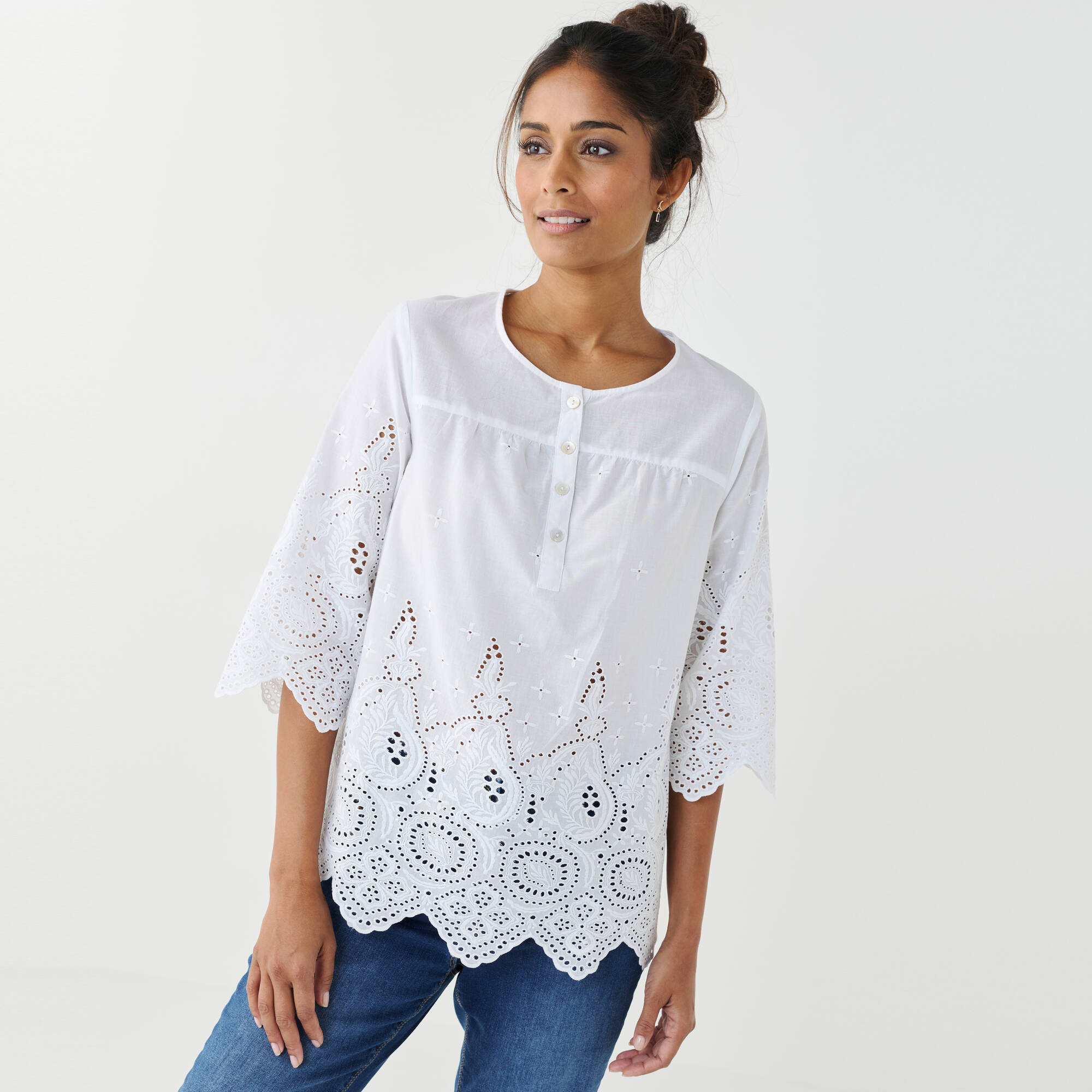 Broderie Anglaise Chemise Tunique Blanche Femme Shein Robe