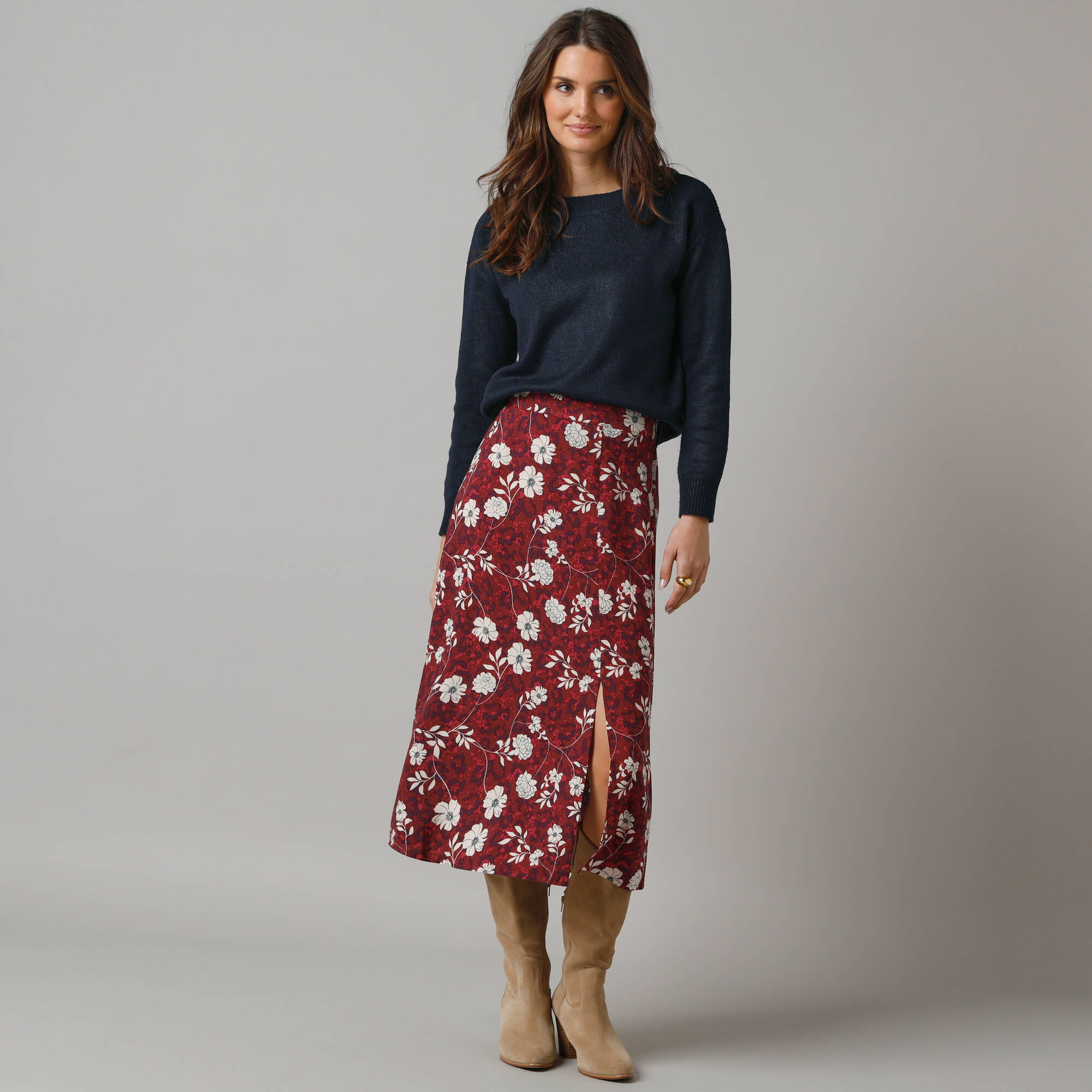 Jupe longue avec fente imprim floral - Blancheporte 13$