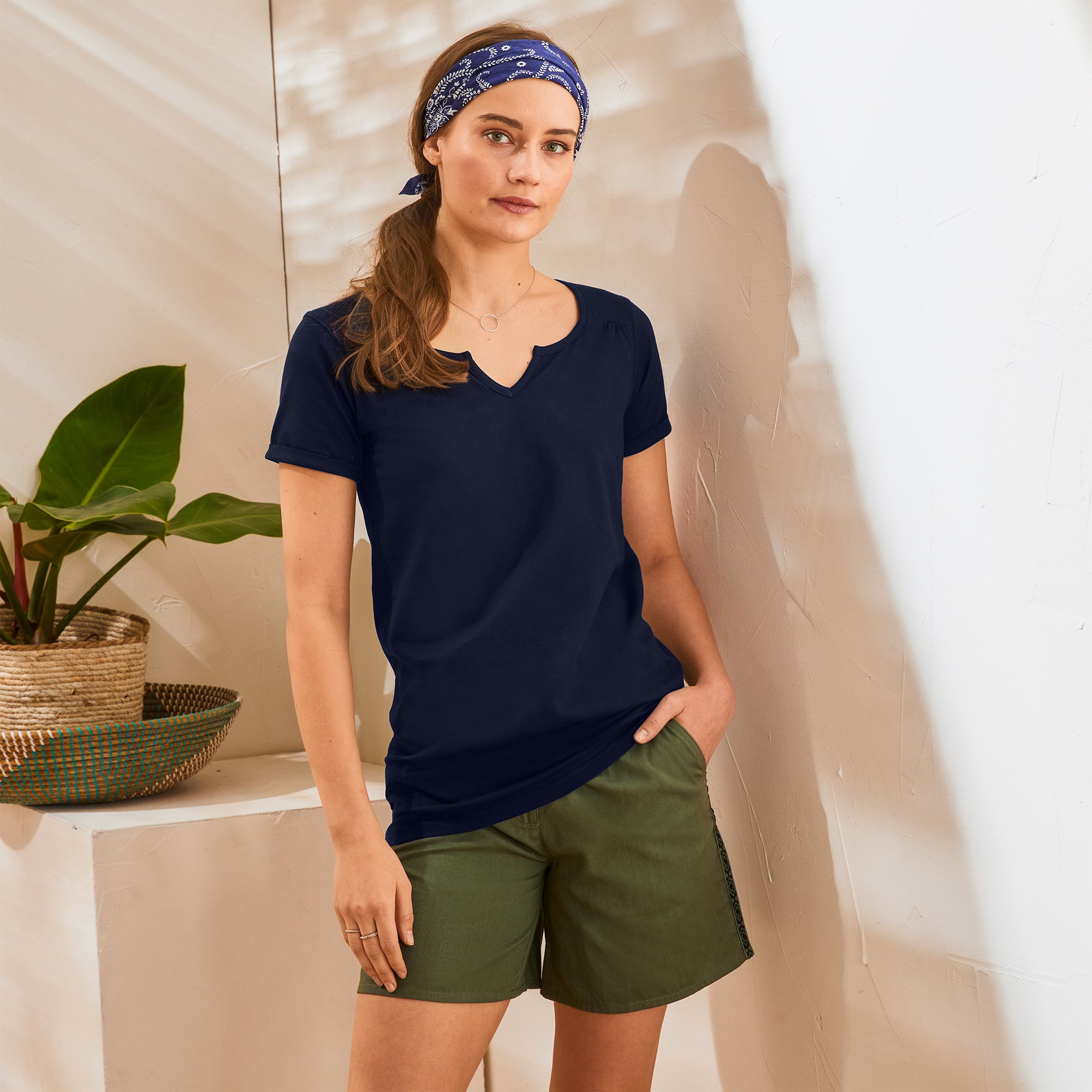 T-shirt Col Tunisien Uni Coton - Blancheporte