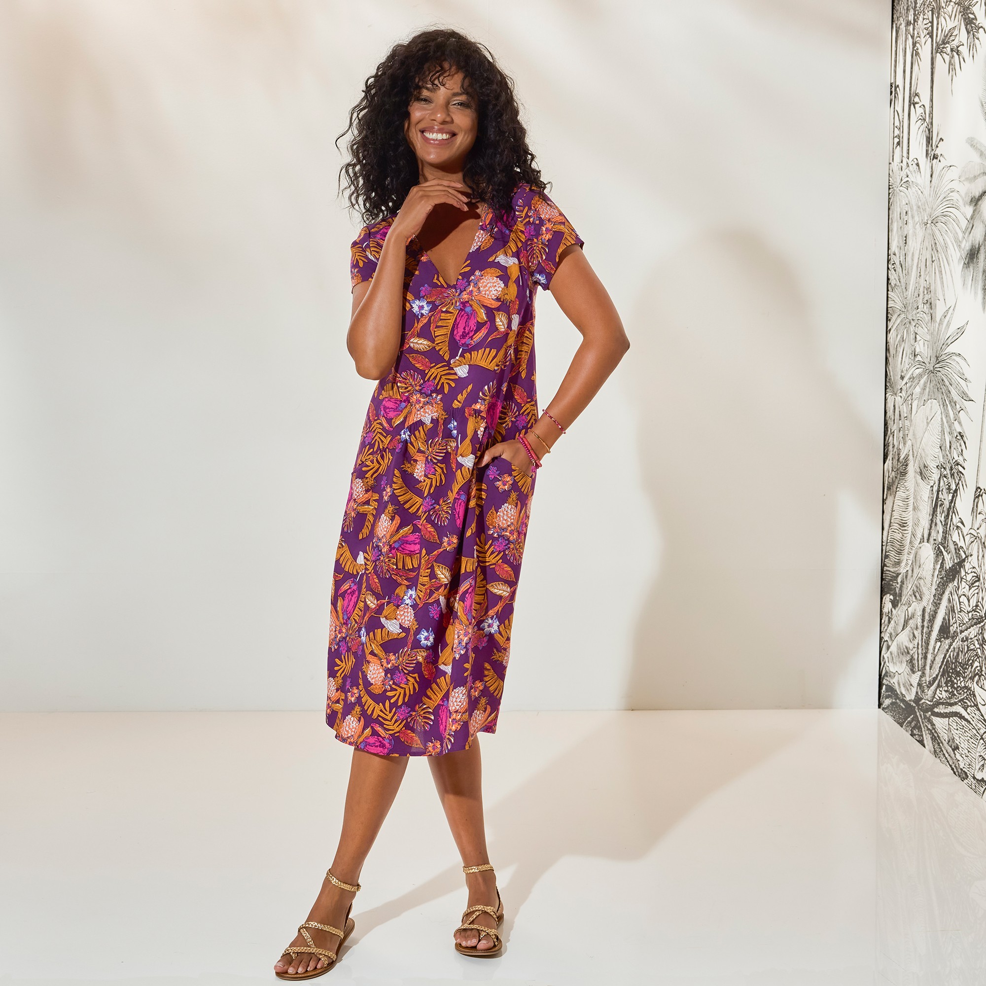 Robe Ample En Viscose Imprimée Manches Courtes - Blancheporte