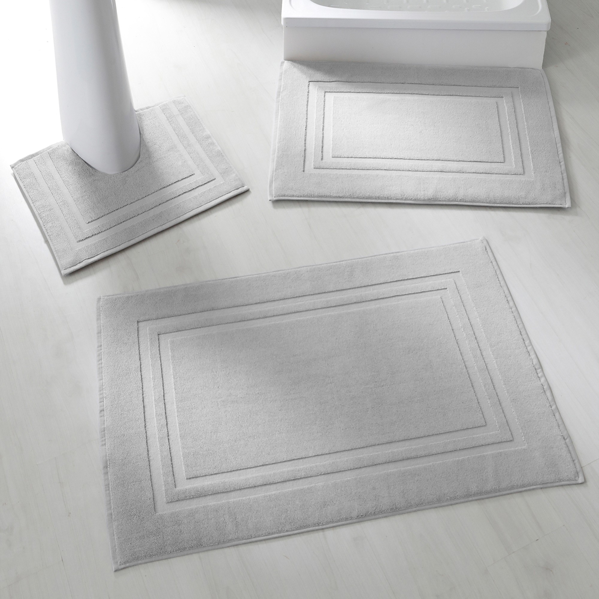 Tapis de bain éponge double liteau - Contour : 50x40cm - Gris - Colombine