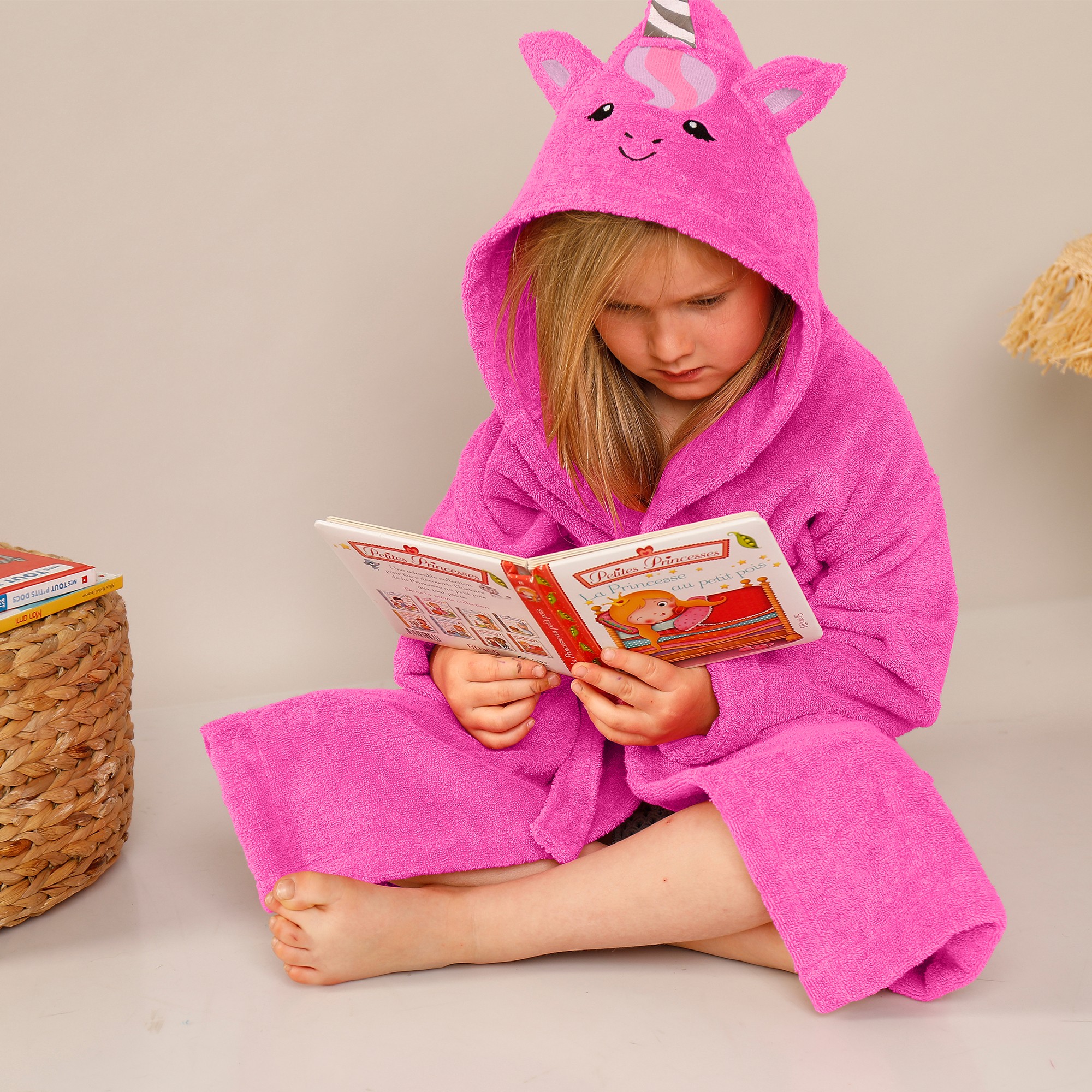 Peignoir de bain enfant licorne capuche ponge coton 340 g m