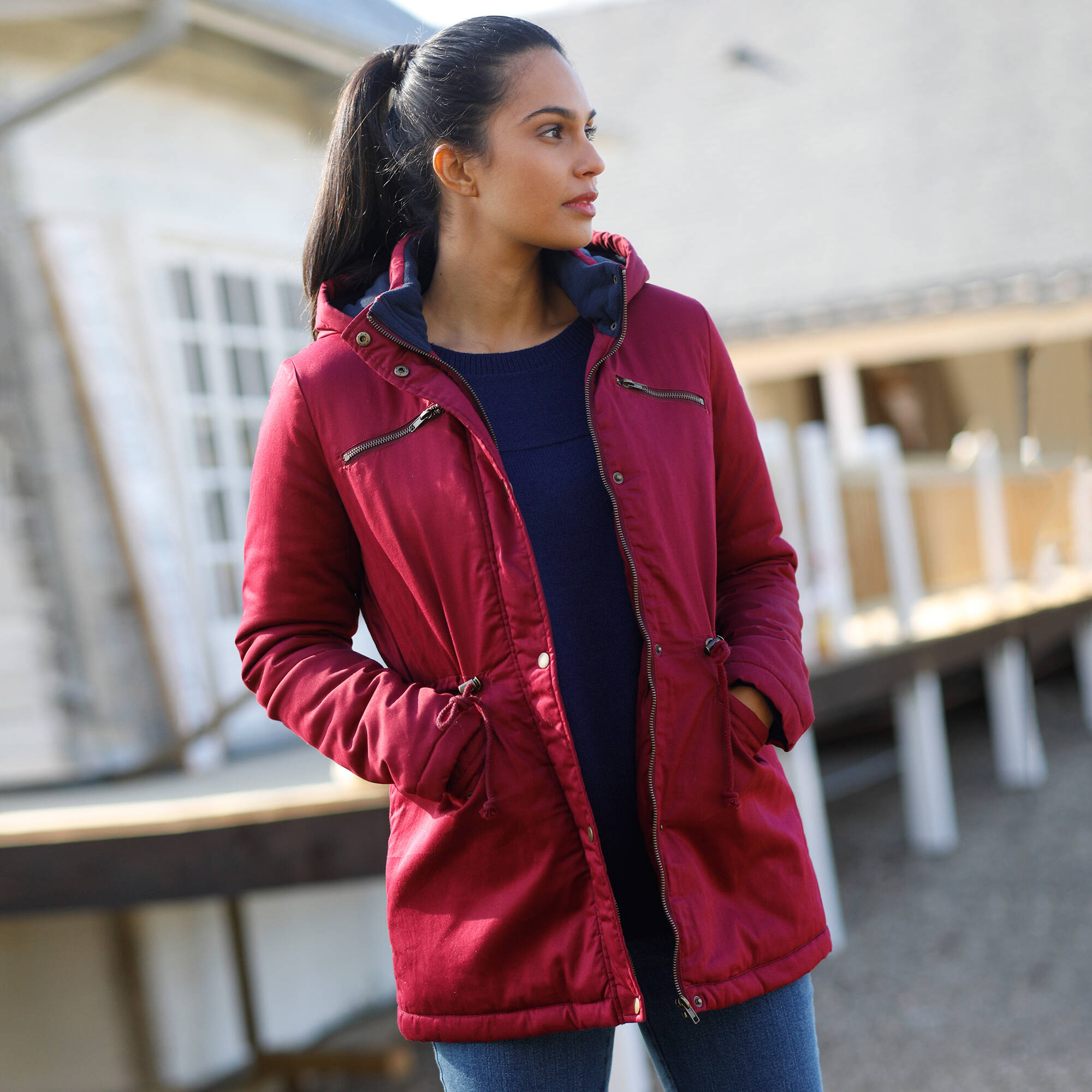 Parka deperlante doublee maille polaire prune Blancheporte