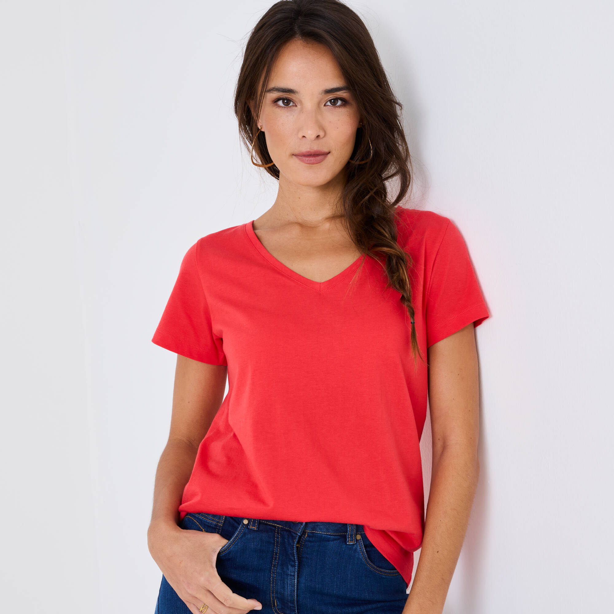 T-shirt col V uni manches courtes coton - Blancheporte 12$