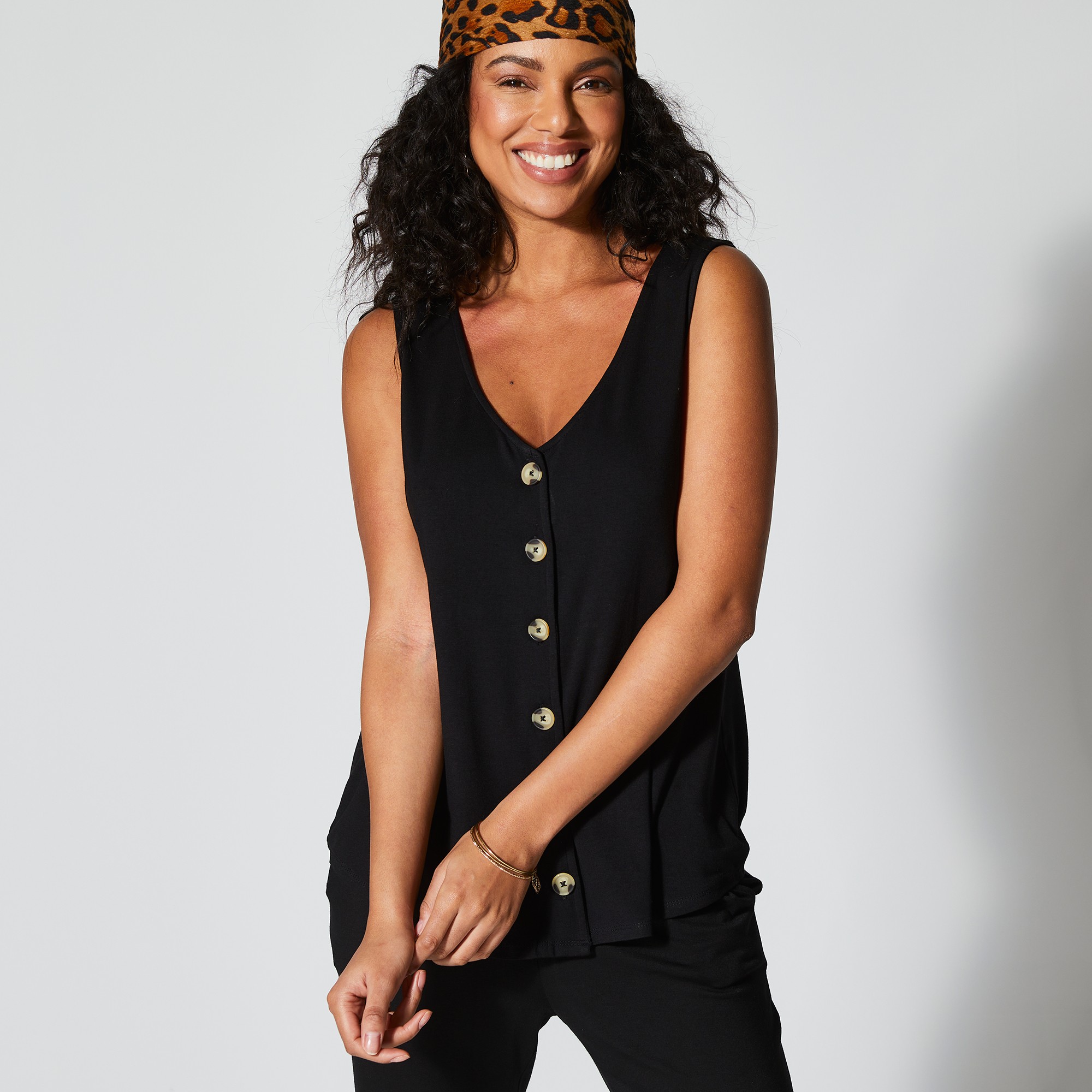 Débardeur Col V Boutonné Uni - Blancheporte