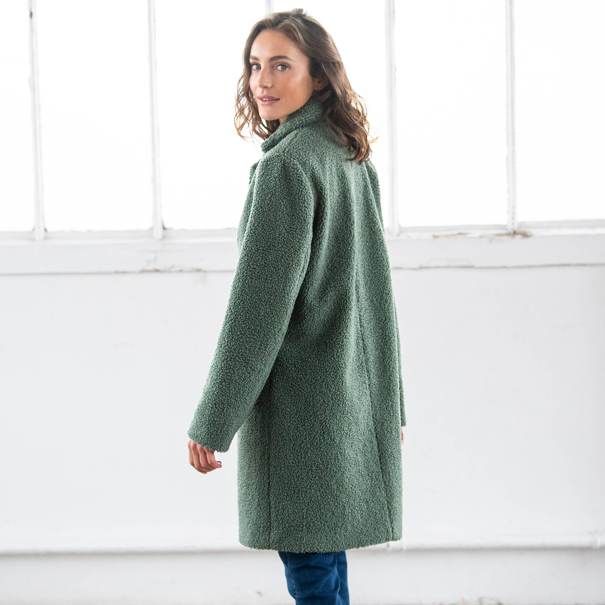 Manteau maille bouclette col tailleur vert grise Blancheporte