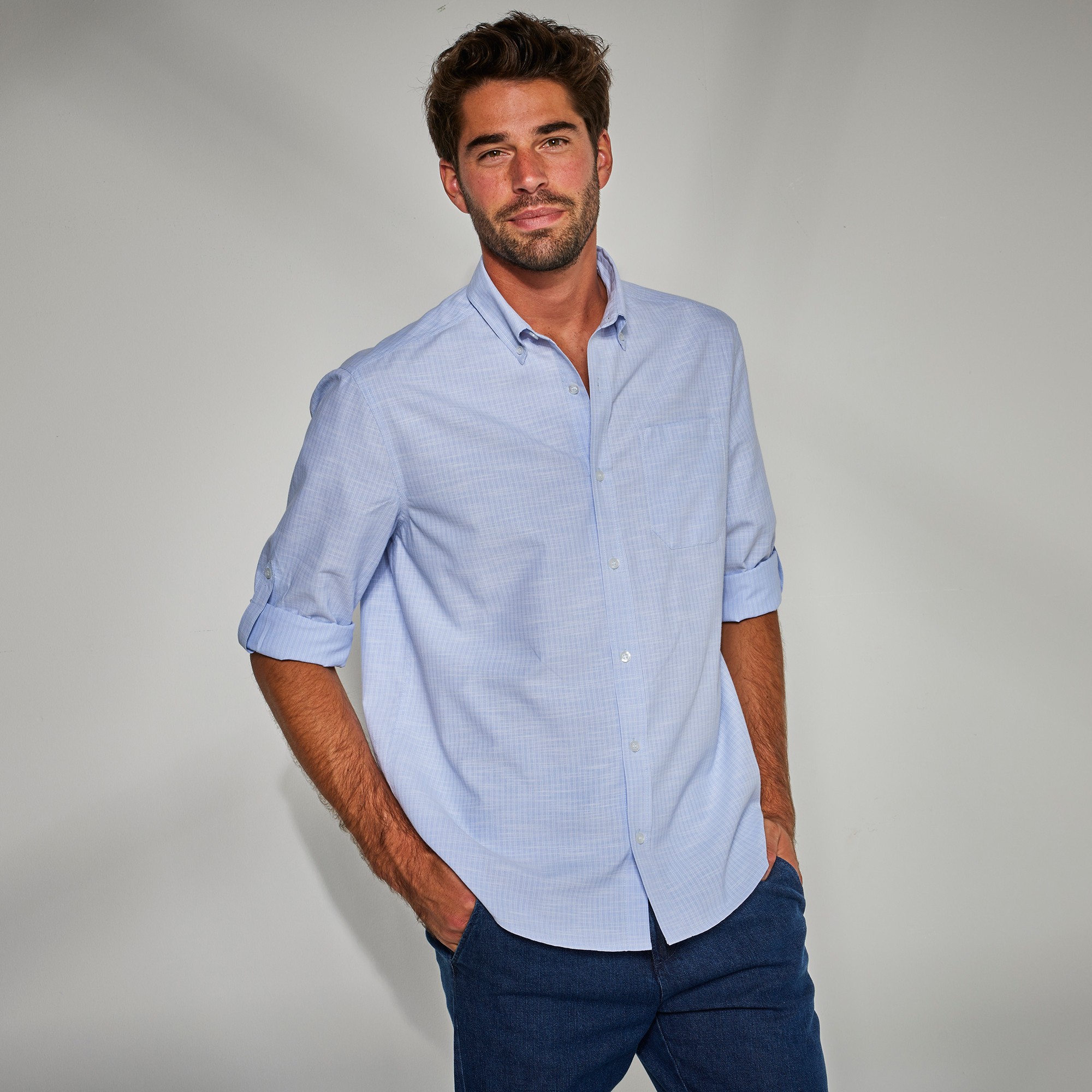 Chemise Rayures Reliefées Manches Retroussables - Blancheporte