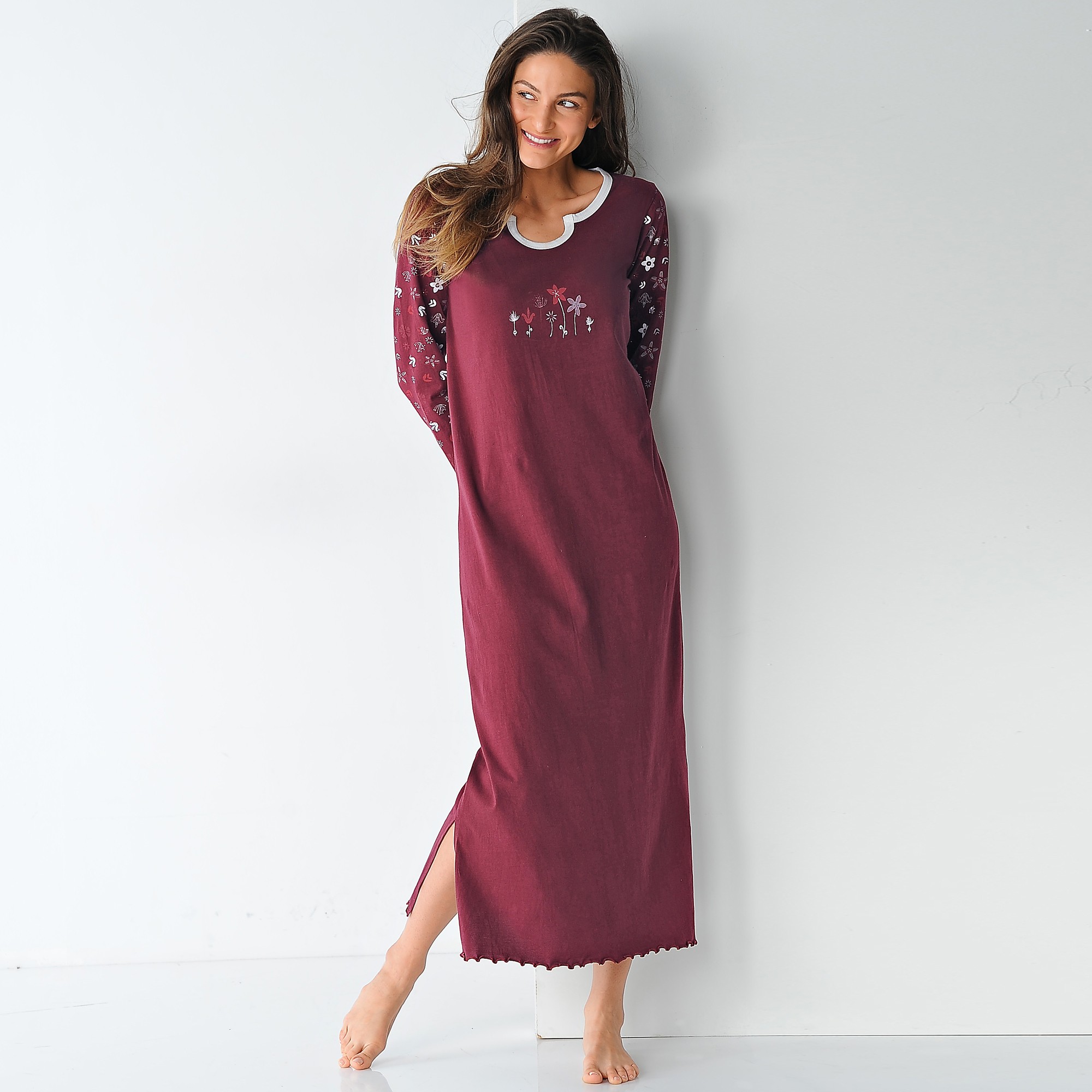 Chemise De Nuit Imprimée Fleurs - Manches Longues - Blancheporte