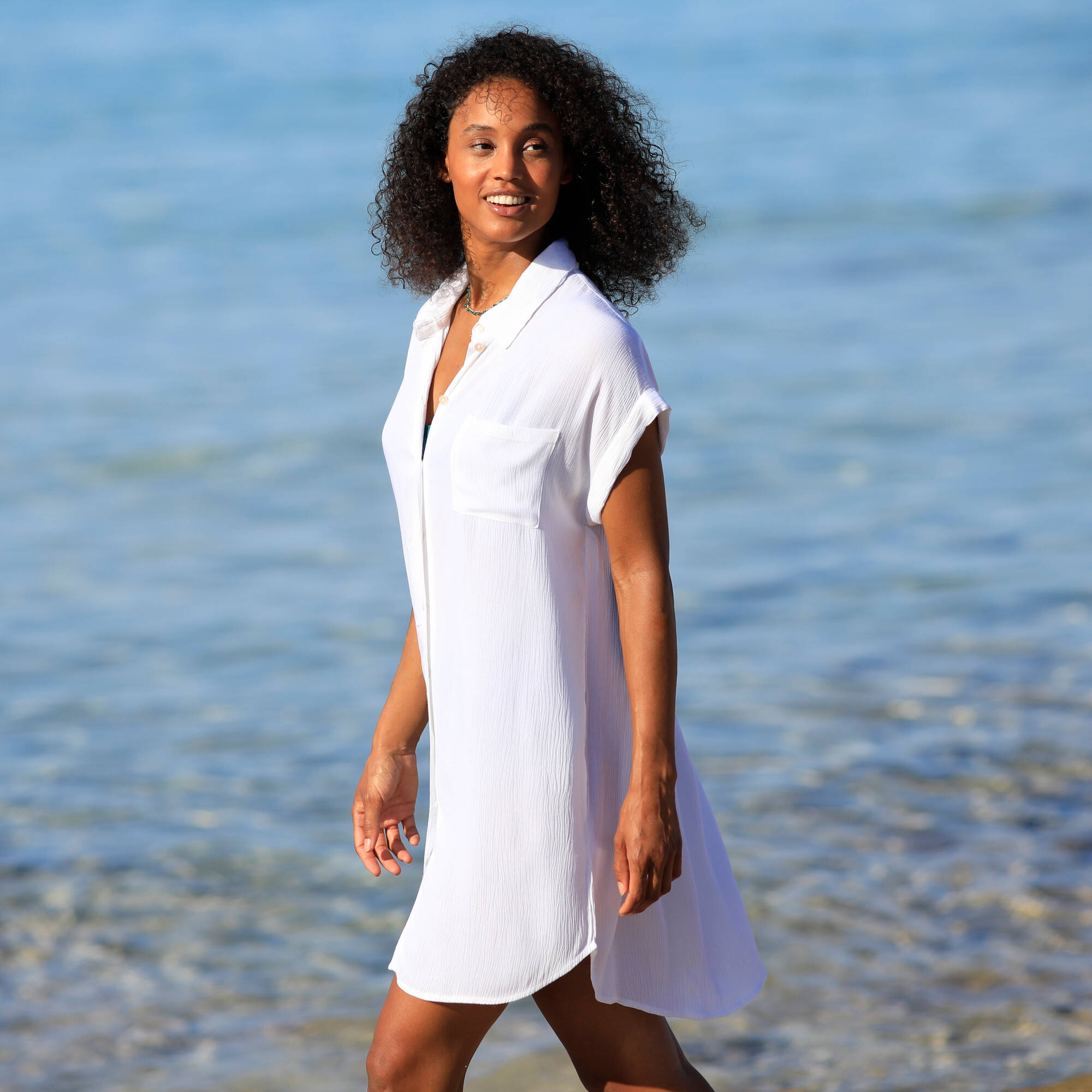 Robe de plage unie crpon - Blancheporte 33$