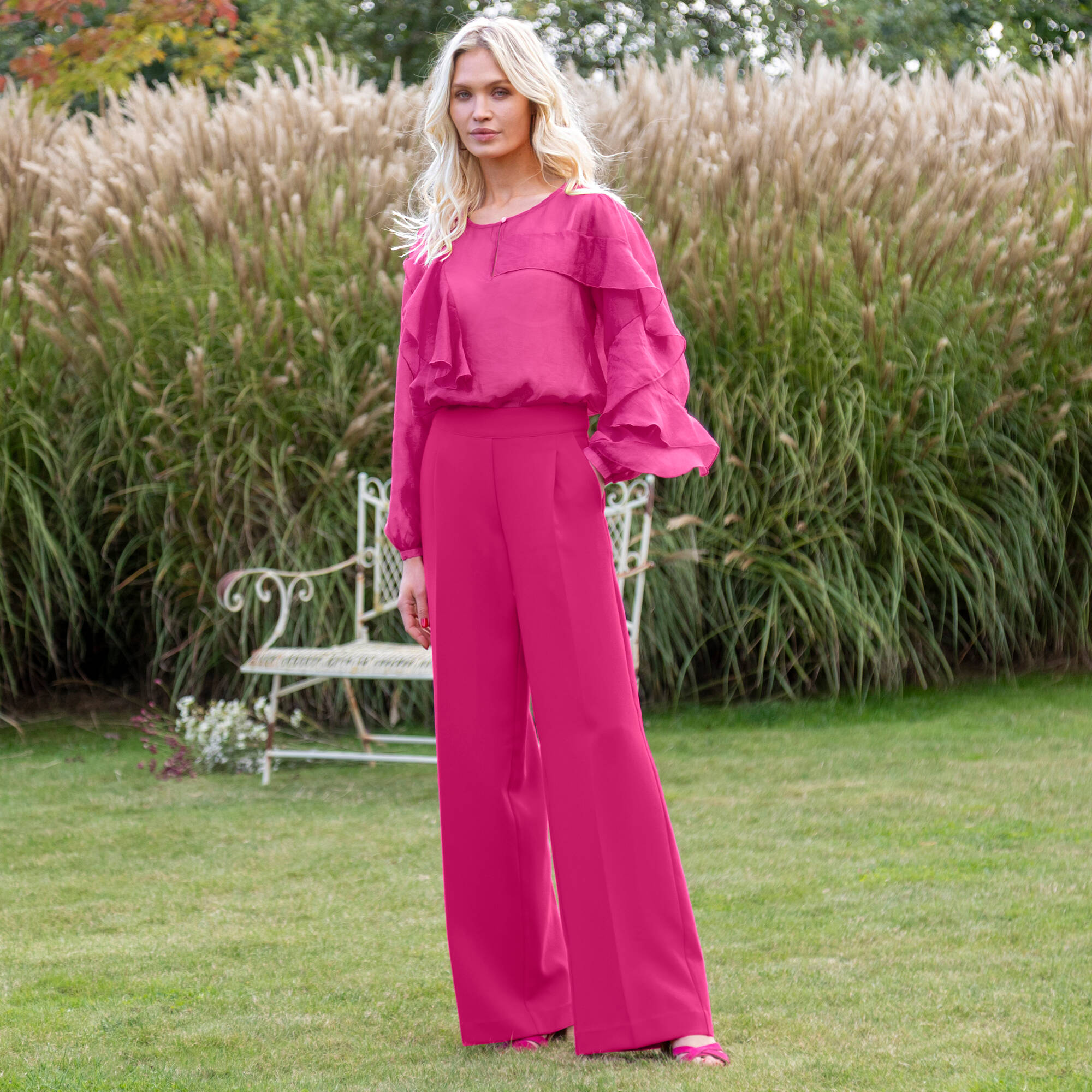 Pantalon large pinces taille haute uni - Blancheporte 50$