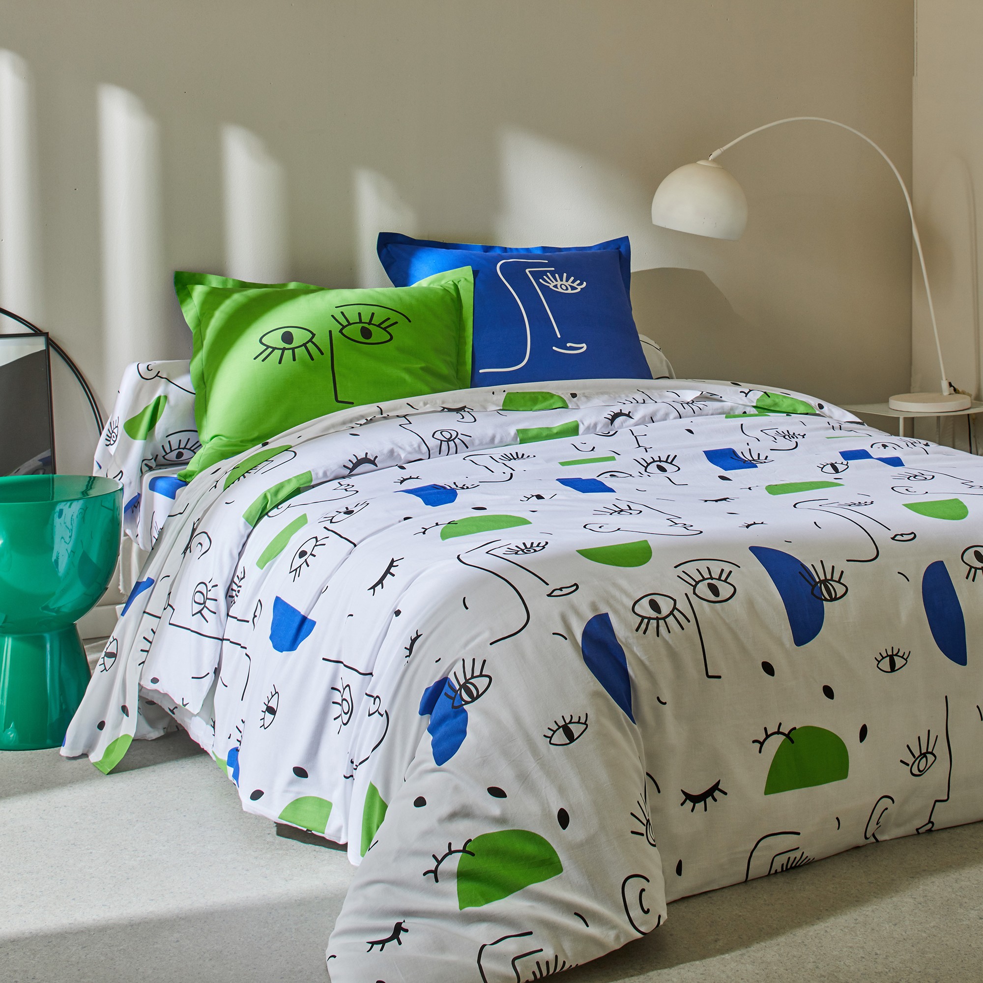 Linge de lit Vitaly coton à motifs visages - Drap Plat 2 Personnesonnes : 270x300cm - Blanc - Colomb