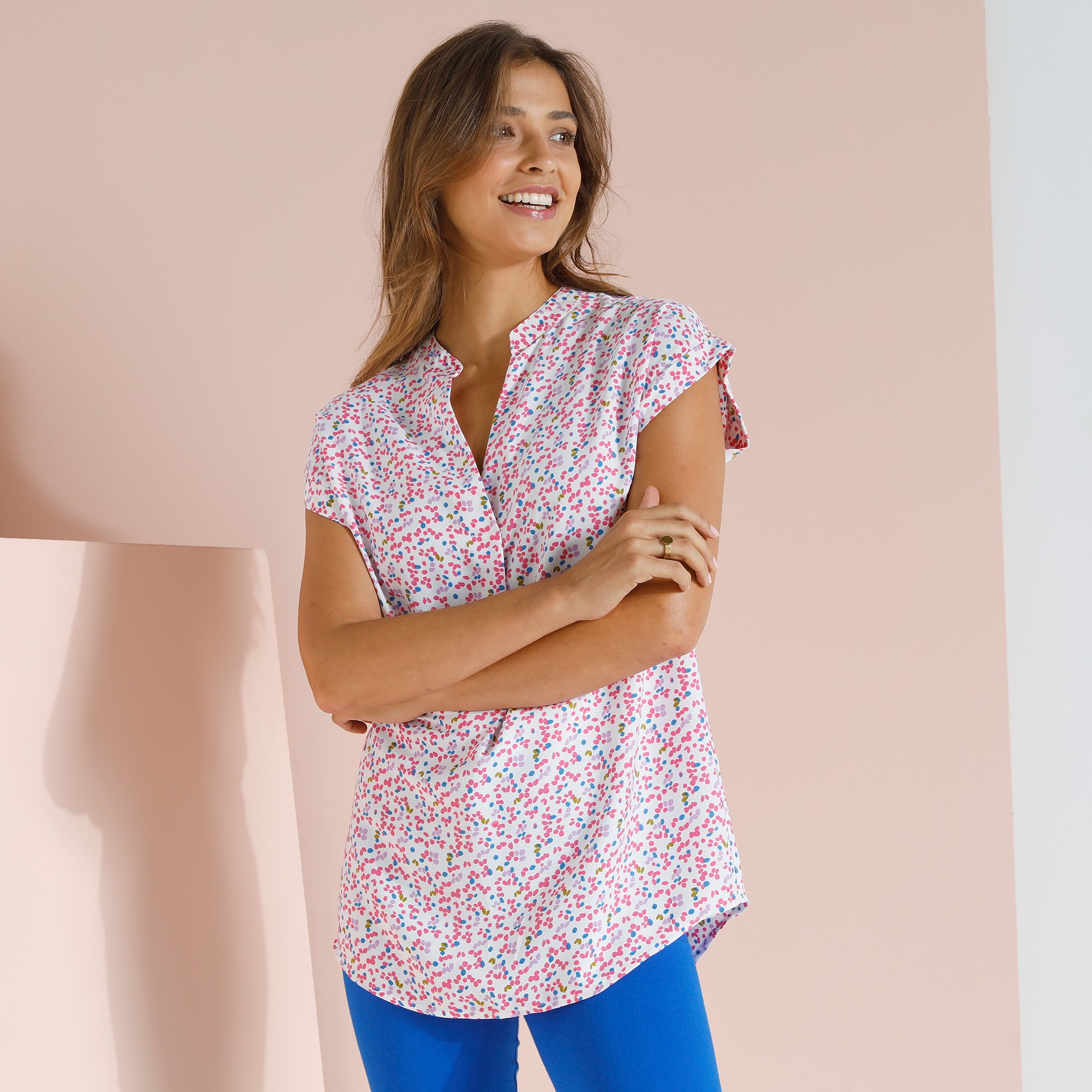 Tunique Imprimé Minimaliste Manches À Revers - Blancheporte