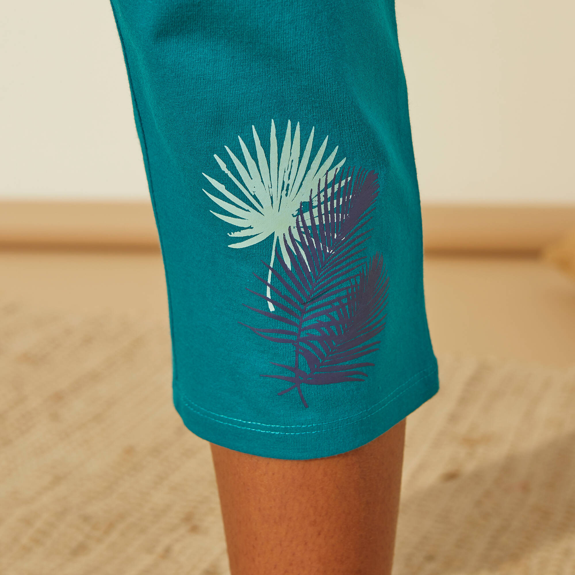 Pantacourt Turquoise Un Jour Ailleurs Taille 46 - Coton/lin, Style Corsaire Décontracté