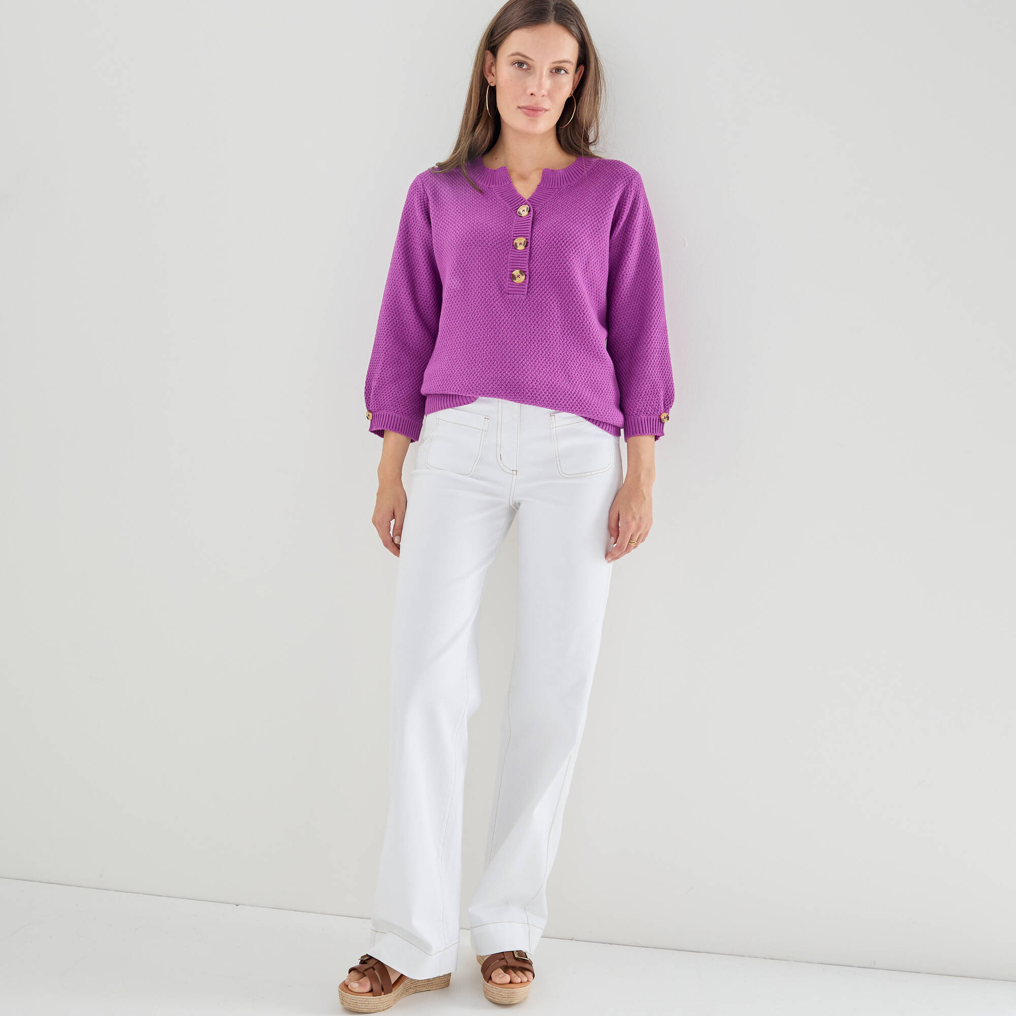 Pull col tunisien manches 34 maille fantaisie - Blancheporte 38$