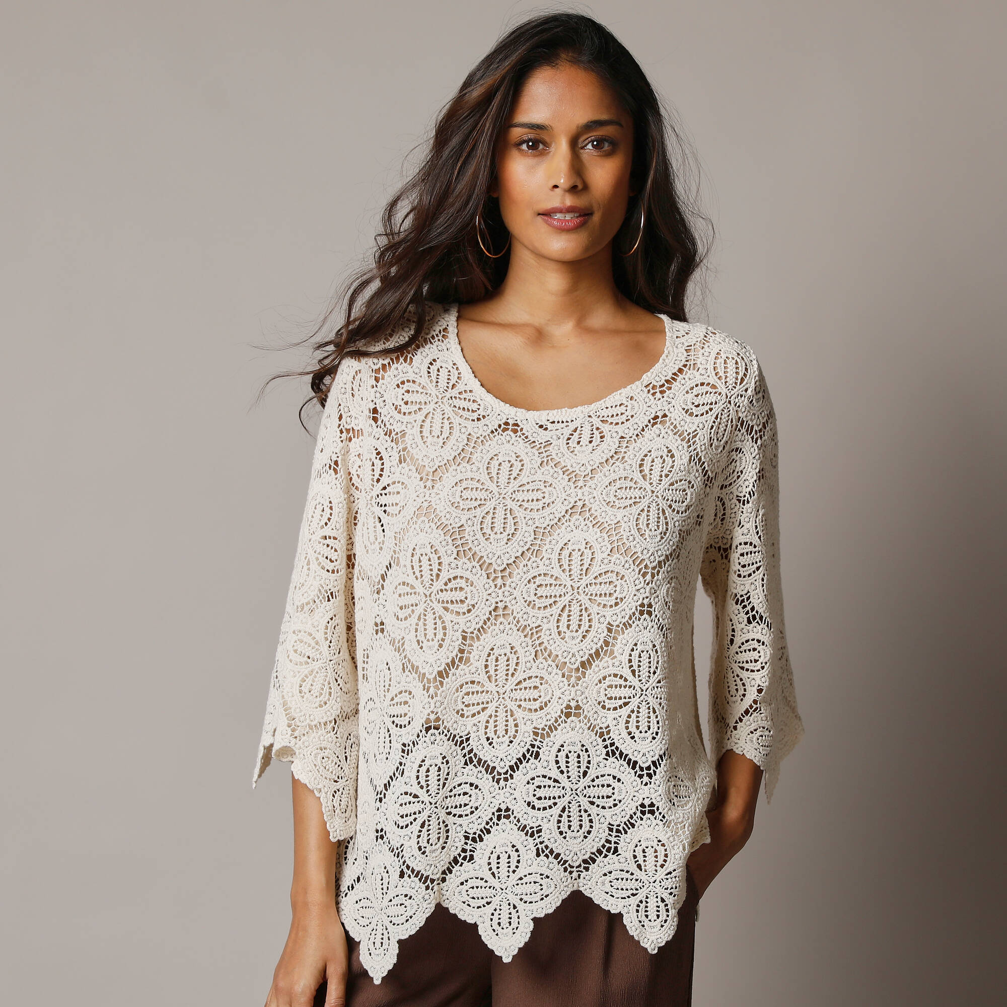 Top macramé à écailles, manches pagodes - Blancheporte