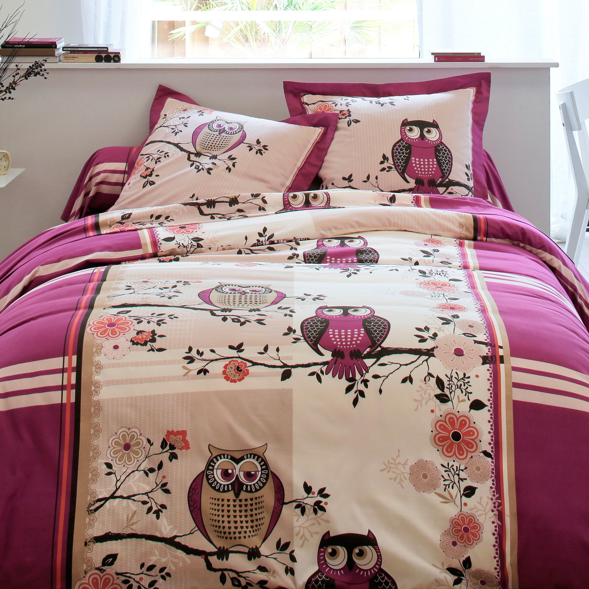 Linge de lit Chouette flanelle - Housse De Couette 2 Personnesonnes : 200x200cm - Violet - Colombine