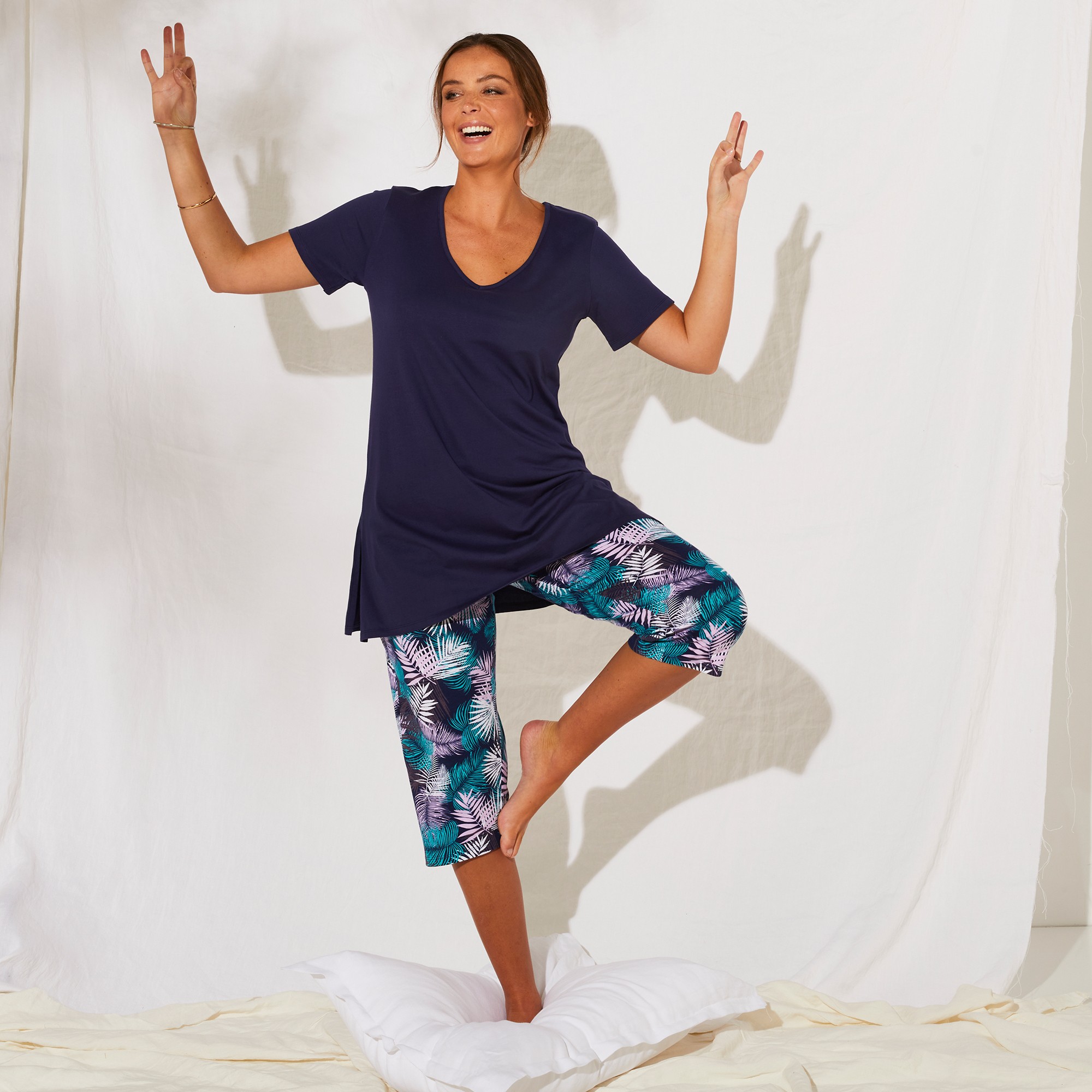 Pyjama Avec Pantacourt Imprimé Tropical - Blancheporte