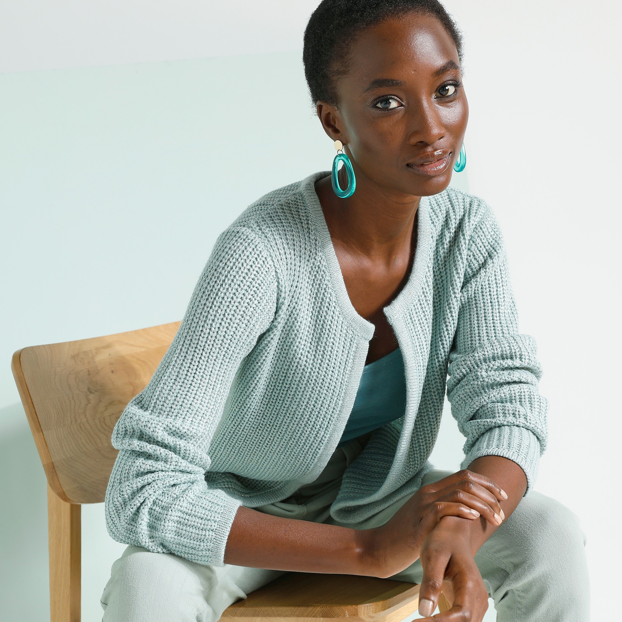 Gilet Paletot Fils Dorés, Maille Anglaise Toucher Mohair - Blancheporte