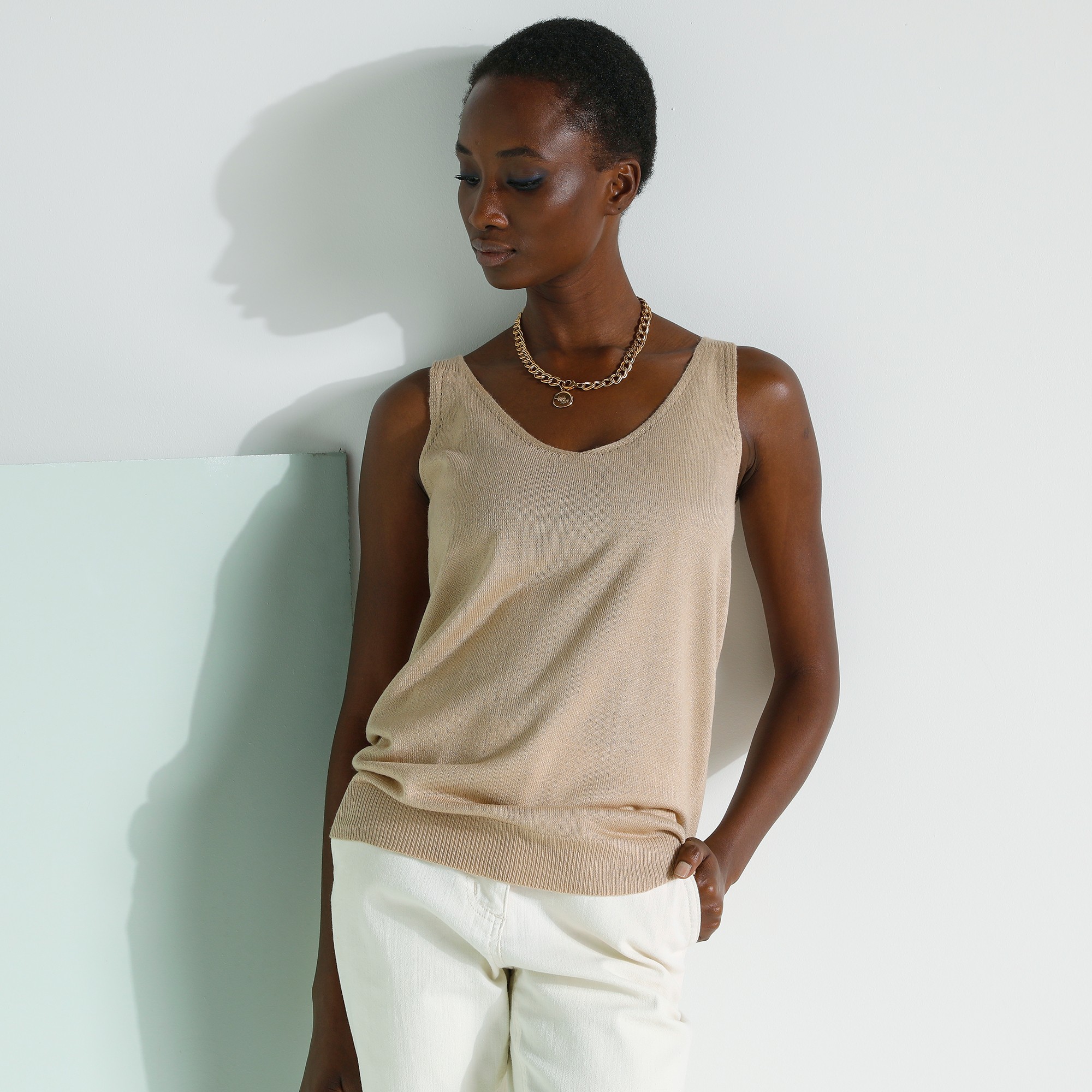 Pull Sans Manches Col V, Toucher Doux - Blancheporte