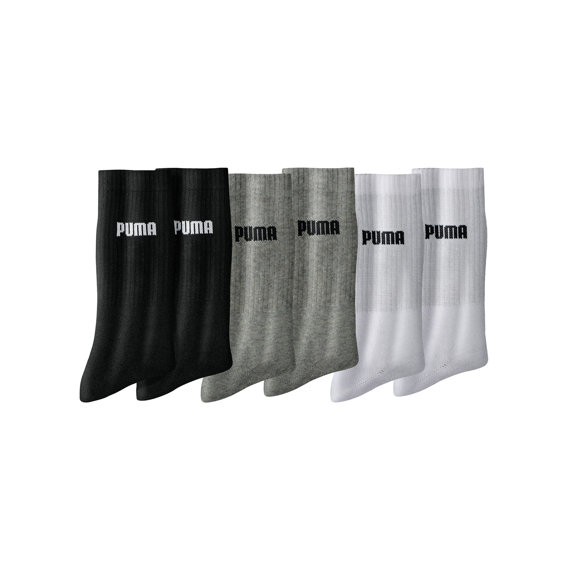 Mi-chaussettes Crew - Lot De 6 Paires Gris, Blanc, Noir - Puma